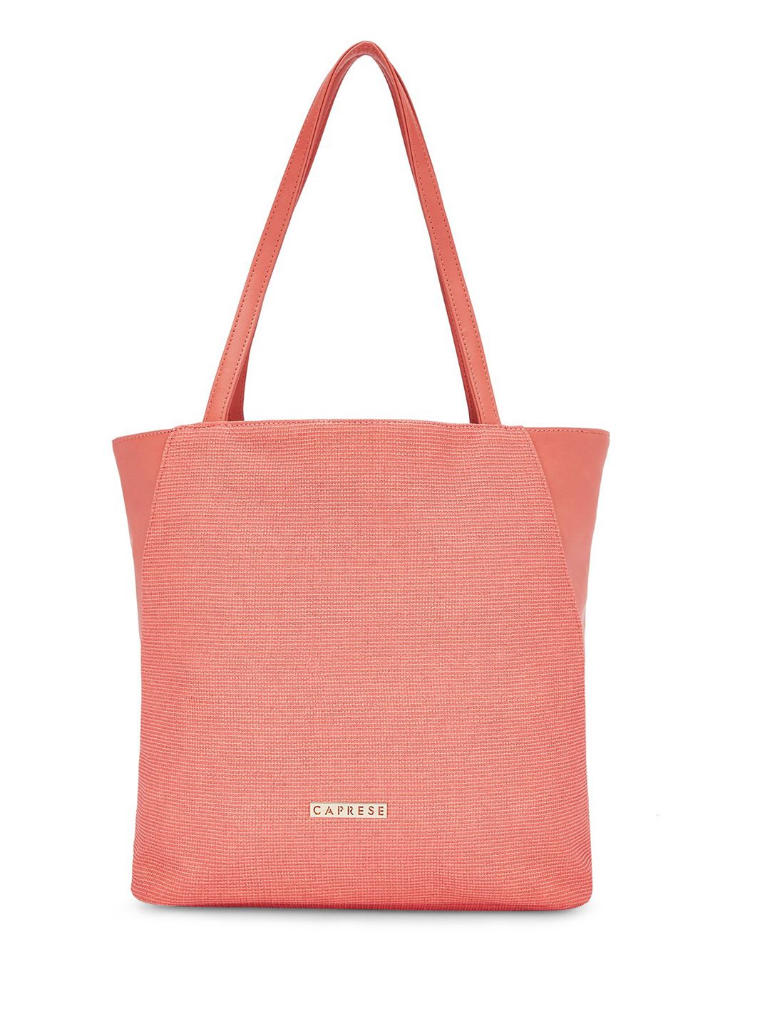 Caprese Coral Orange PU Shopper Tote Bag Price in India