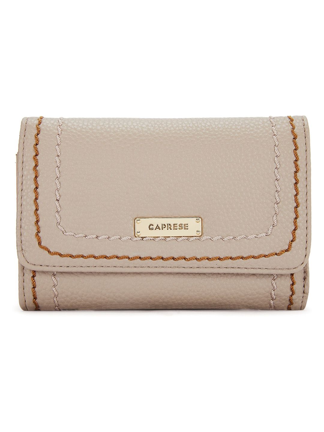 Caprese Women Beige Solid Synthetic Leather Two Fold Wallet Price in India