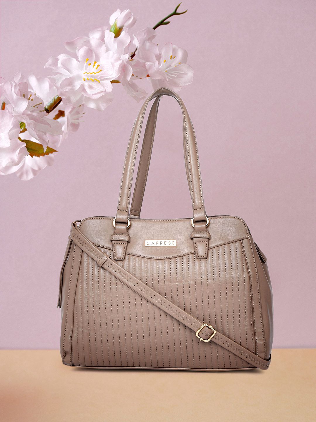 Caprese Women Taupe Striped Shoulder Bag Price in India