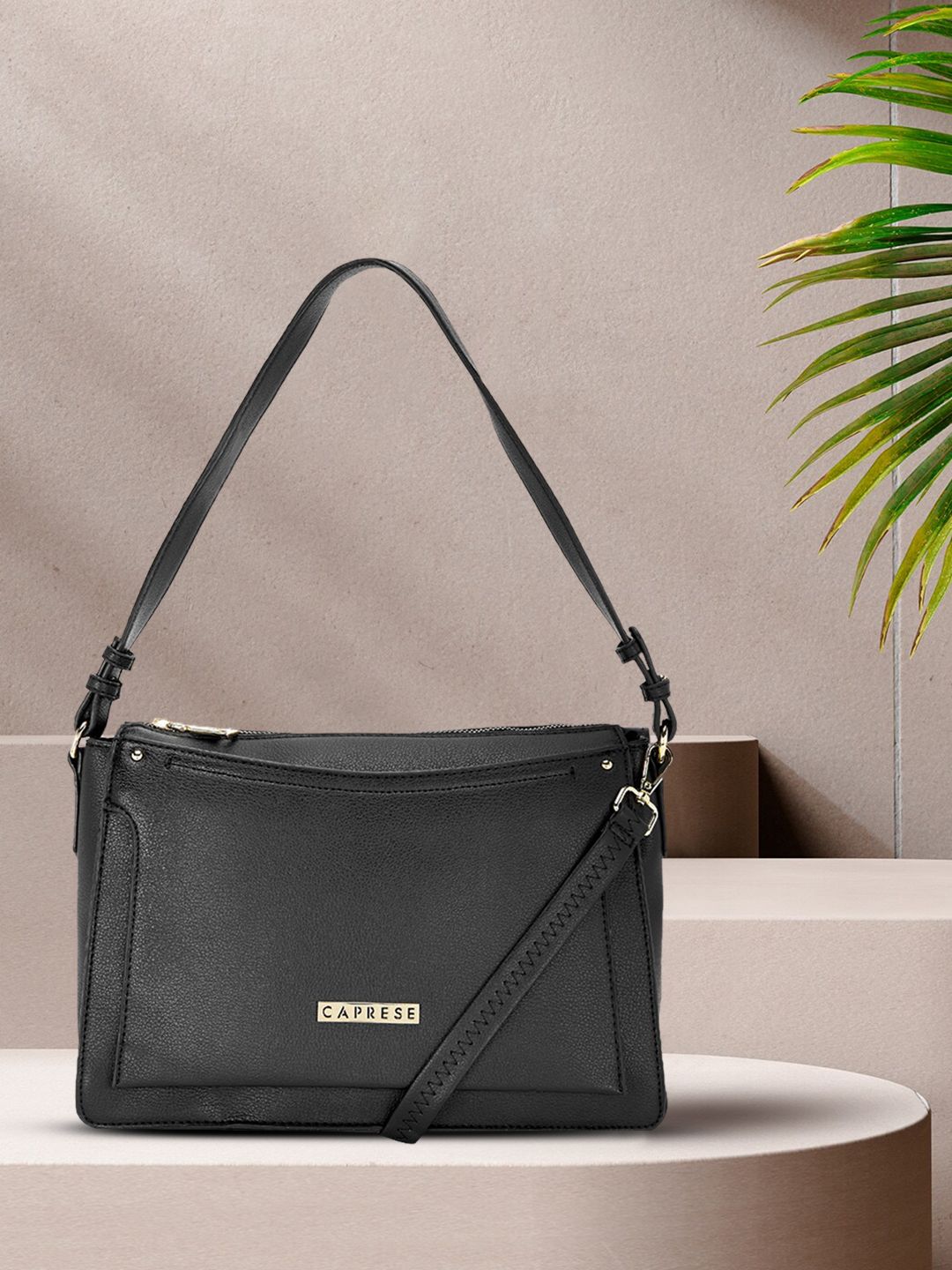 Caprese Women Black Solid Shoulder Bag Price in India Full