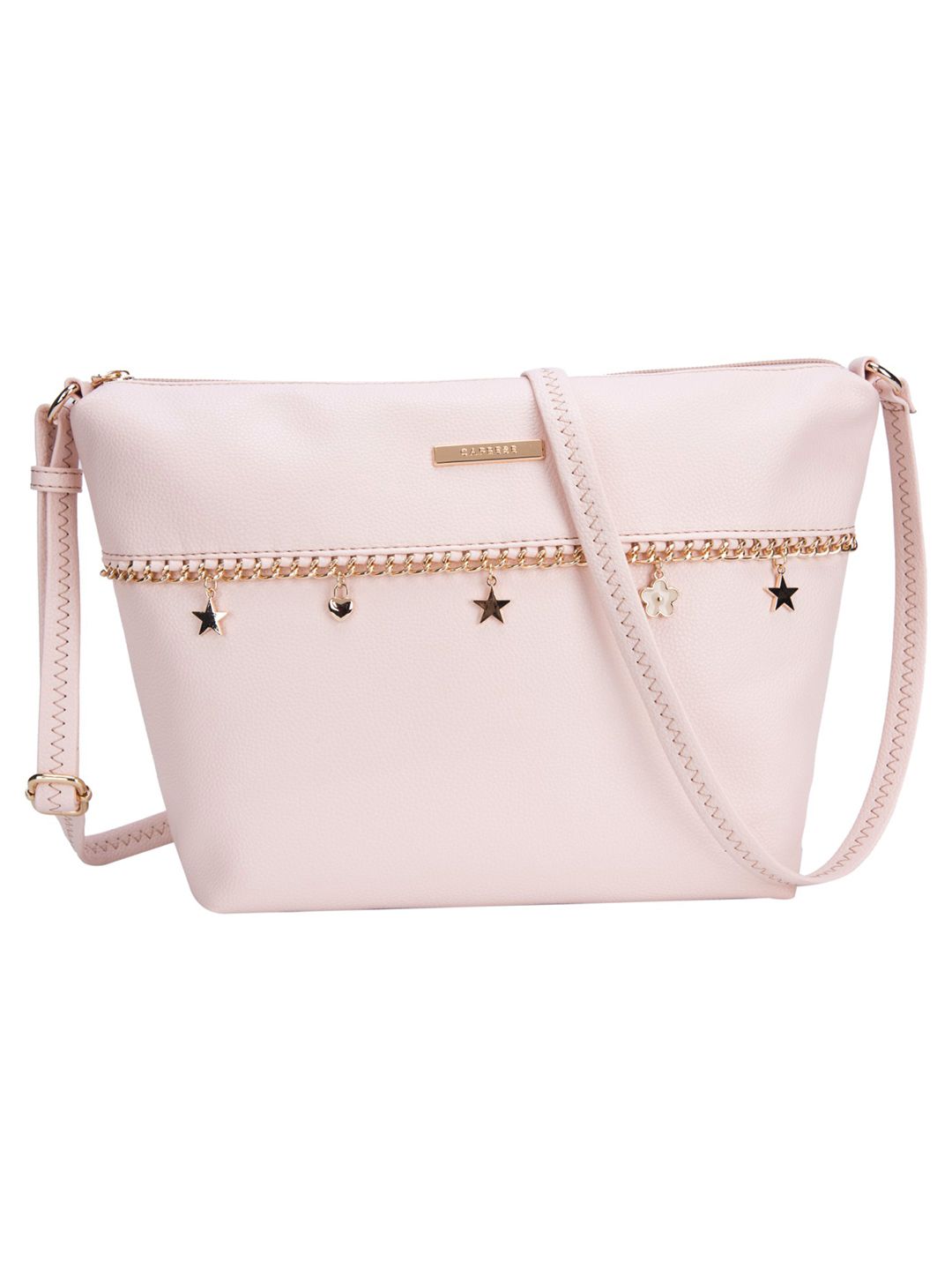 Caprese Women Pink Solid Leather Sling Bag with Embellished Detail Price in India