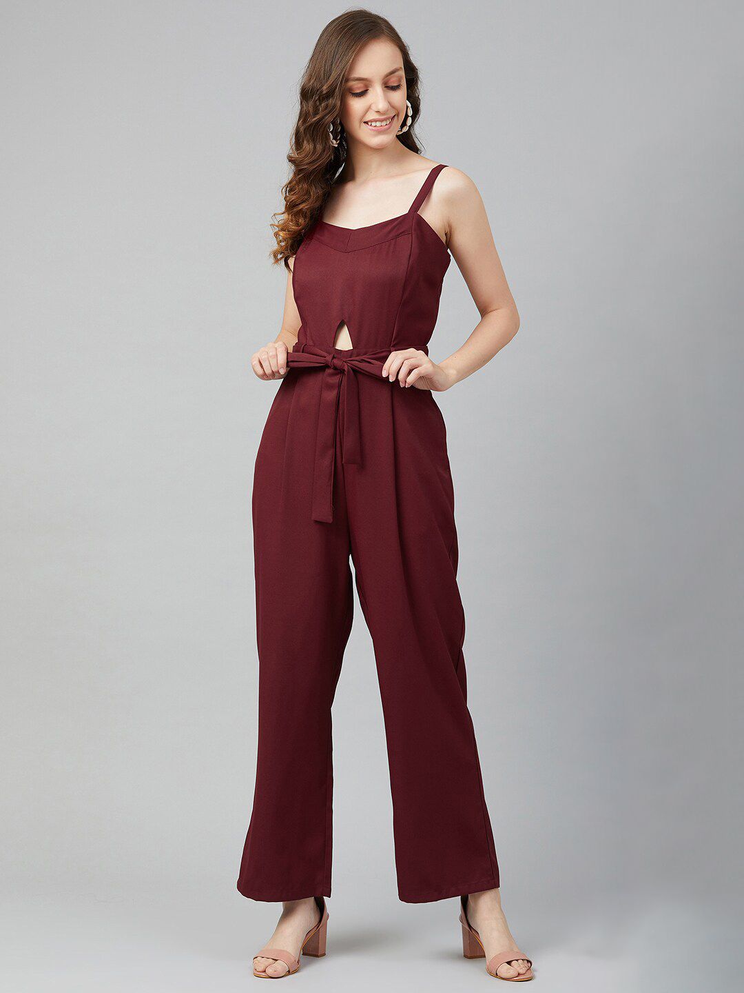 Marie Claire Women Maroon Solid Basic Jumpsuit Price in India