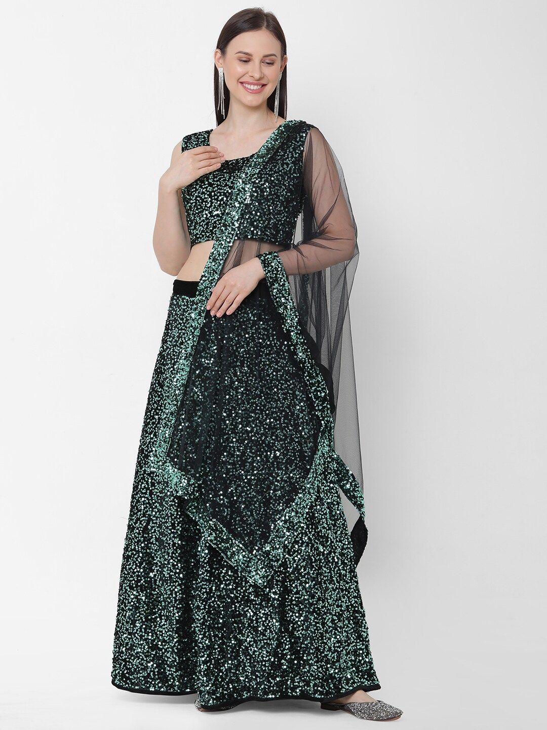 RedRound Green Semi-Stitched Lehenga & Blouse with Dupatta Price in India