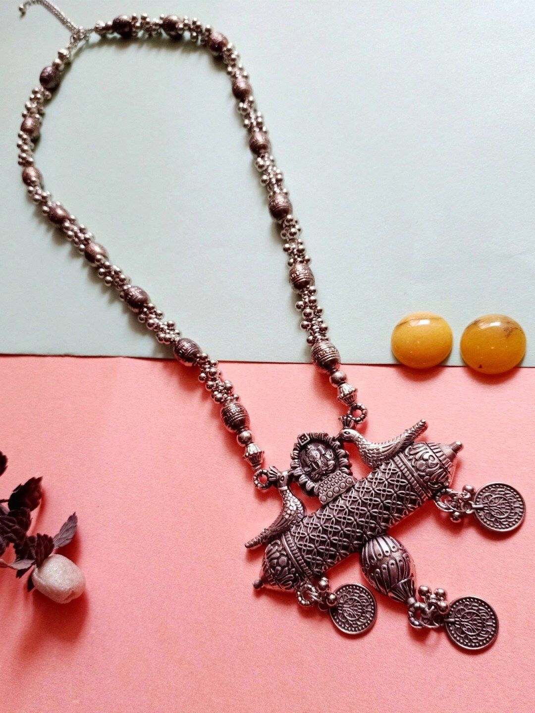 Crunchy Fashion Silver-Toned Alloy Silver-Plated Oxidised Necklace Price in India