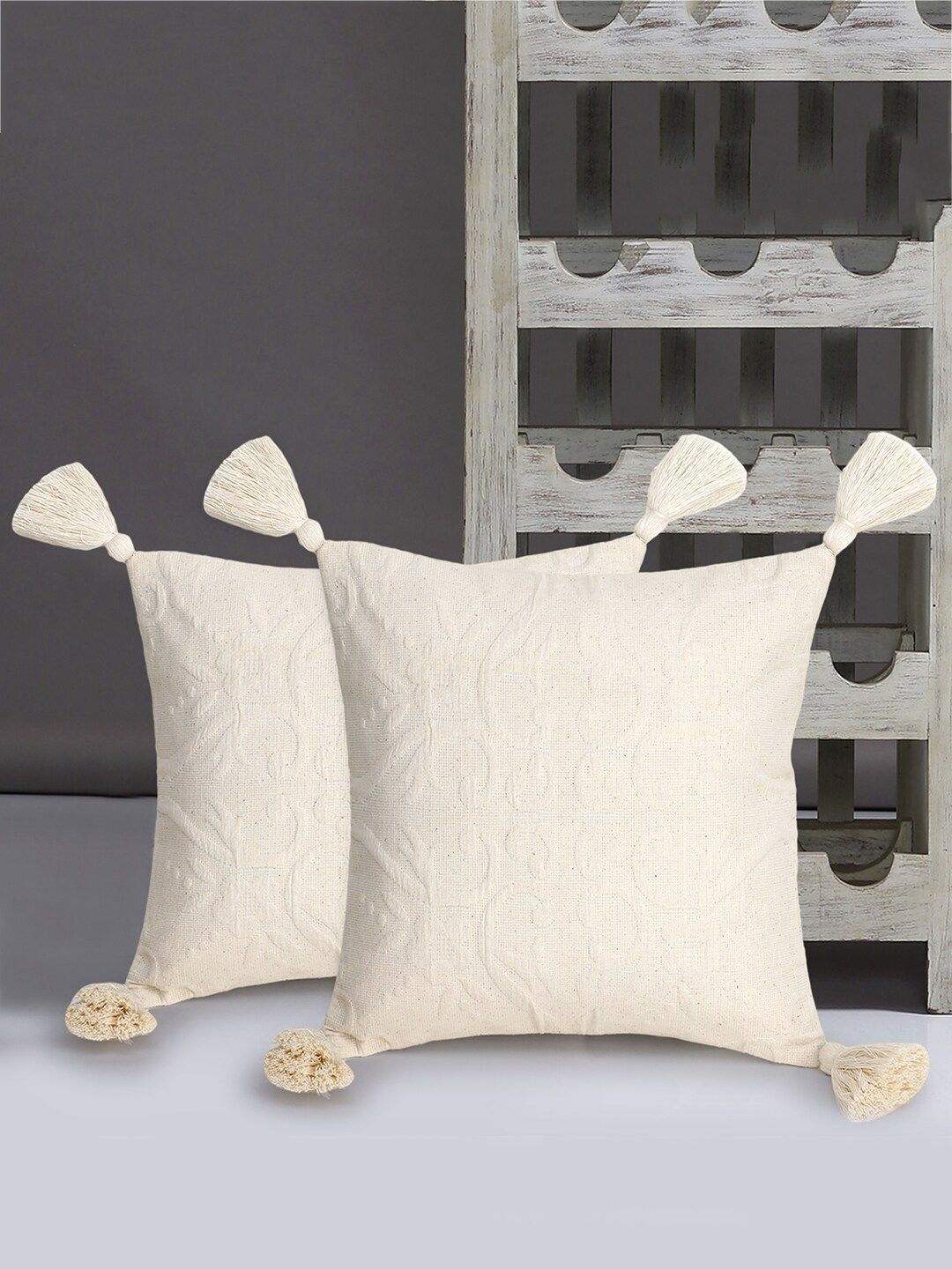 Mezposh Off-White Set of 2 Square Cushion Covers Price in India