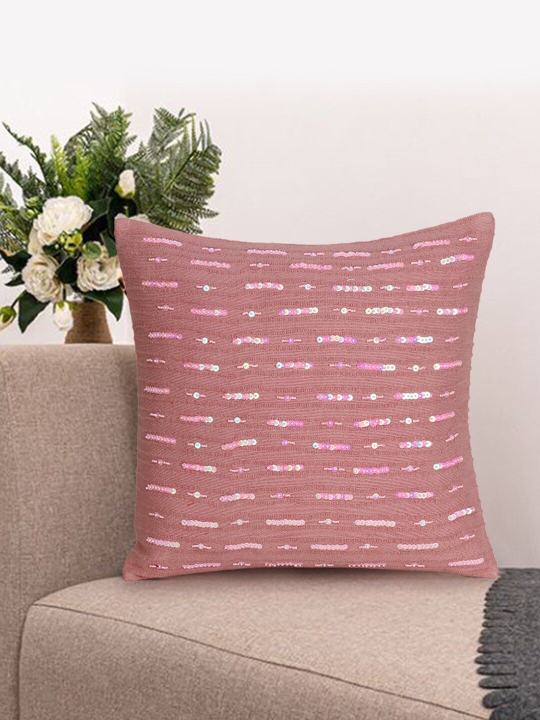 Mezposh Pink Set of Single Striped Square Cushion Covers Price in India