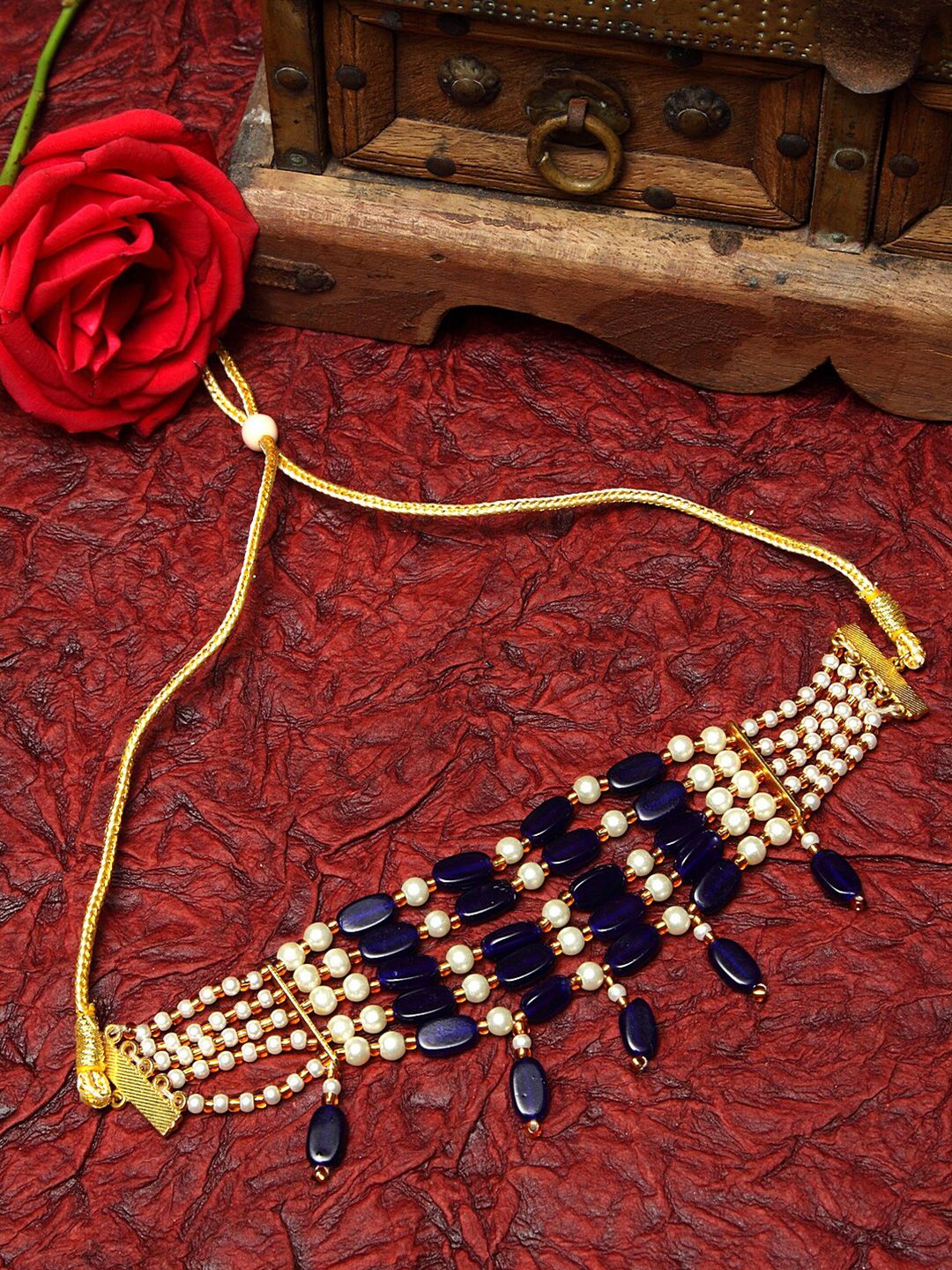 Moedbuille Gold-Toned & Blue Choker Necklace Price in India