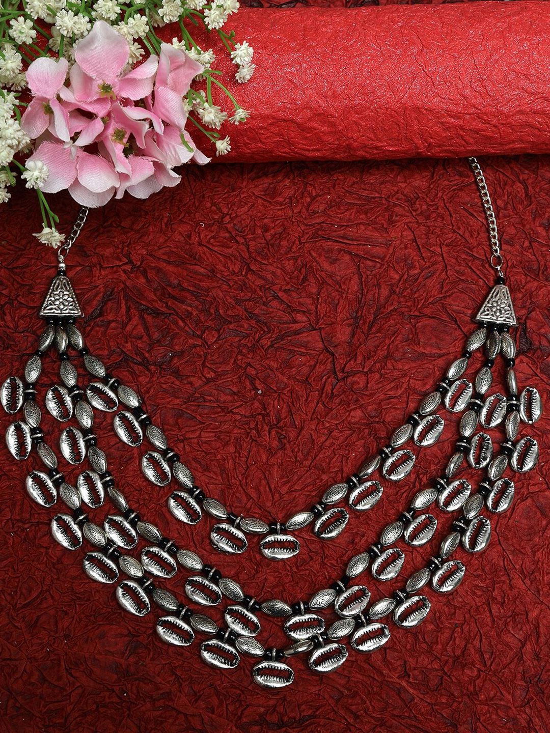 Moedbuille Silver-Plated & Black Layered Necklace Price in India