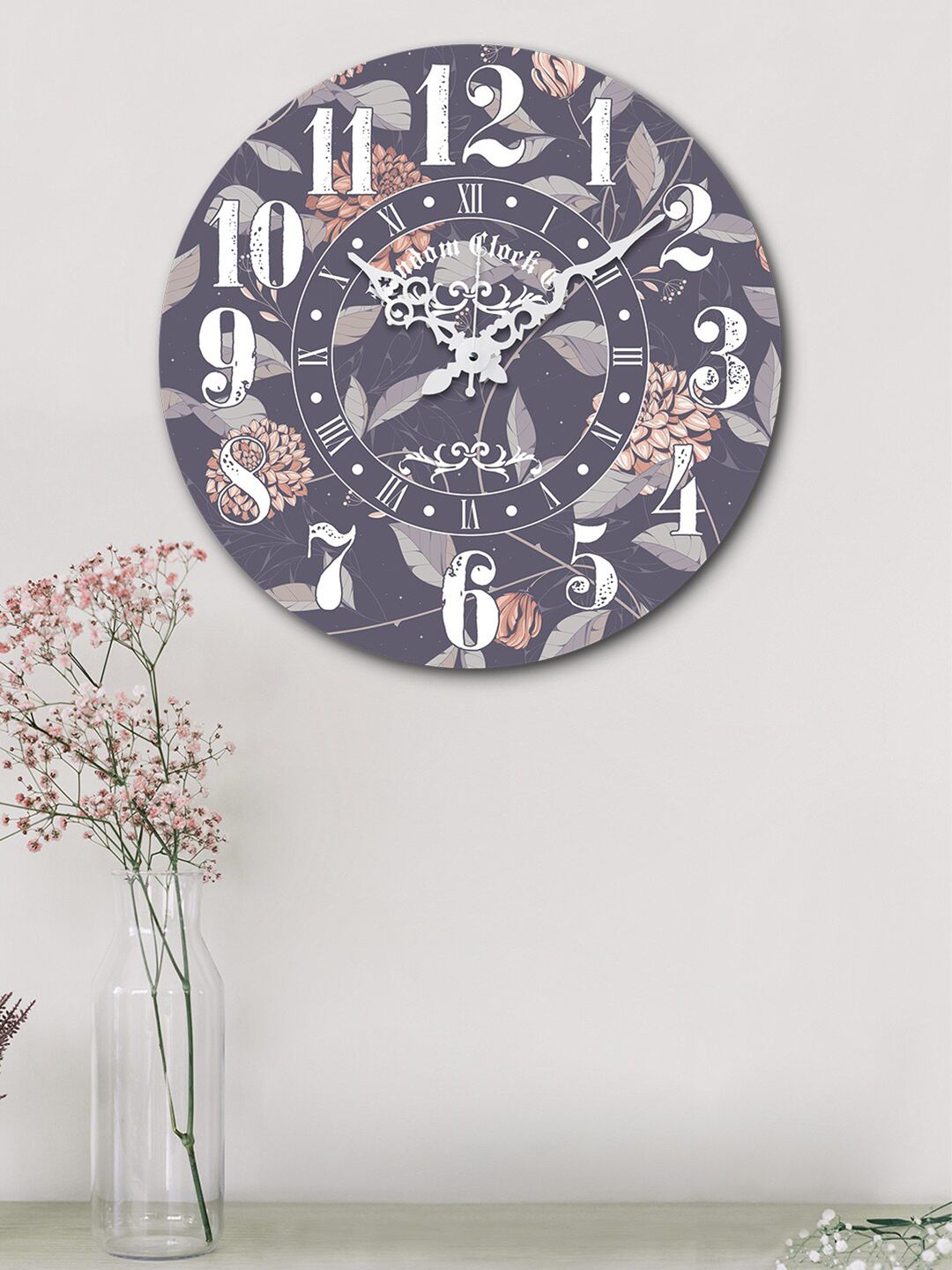 RANDOM Grey & Beige Round Printed Wooden 37 cm Analogue Wall Clock Price in India