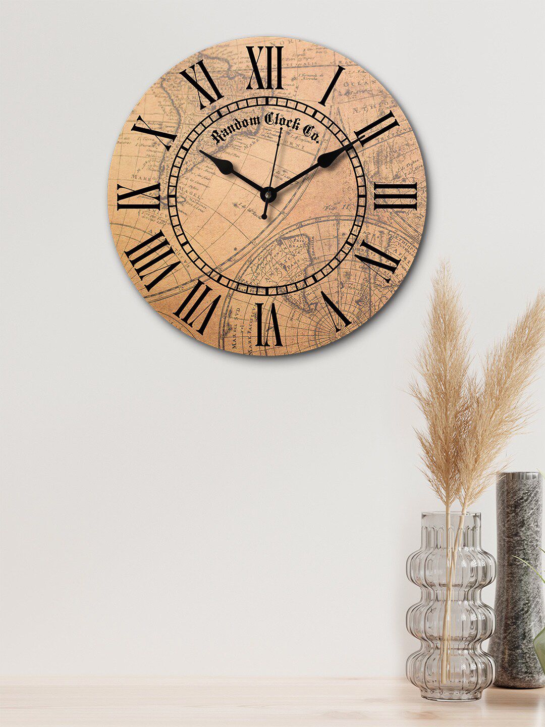 RANDOM Beige & Black Round Printed Wooden 29 cm Analogue Wall Clock Price in India