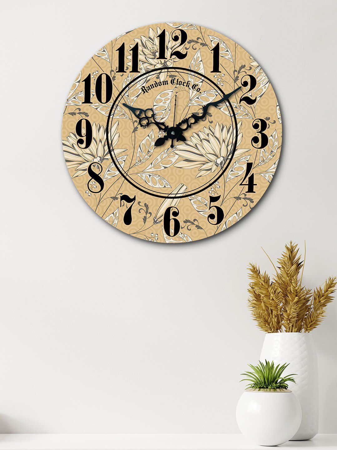 RANDOM Beige Round Printed Wooden 37 cm Analogue Wall Clock Price in India