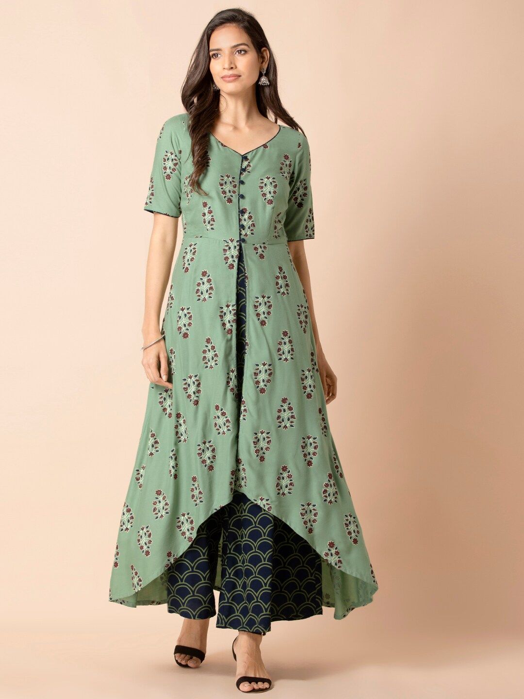 INDYA Women Green & Navy Blue Floral Printed Jumpsuit Price in India