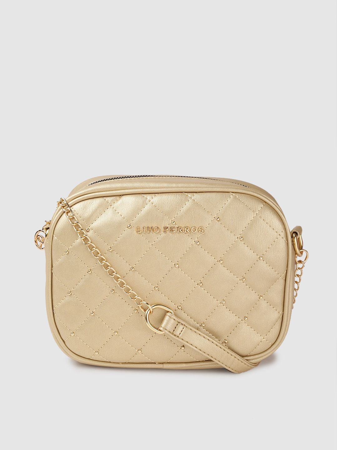 Lino Perros Women Gold-Toned Quilted Sling Bag Price in India