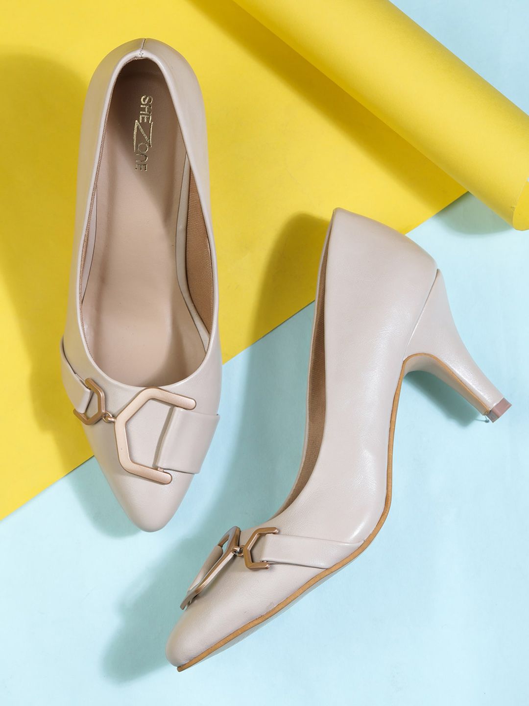 Shezone Women Cream-Coloured Solid Pumps Price in India