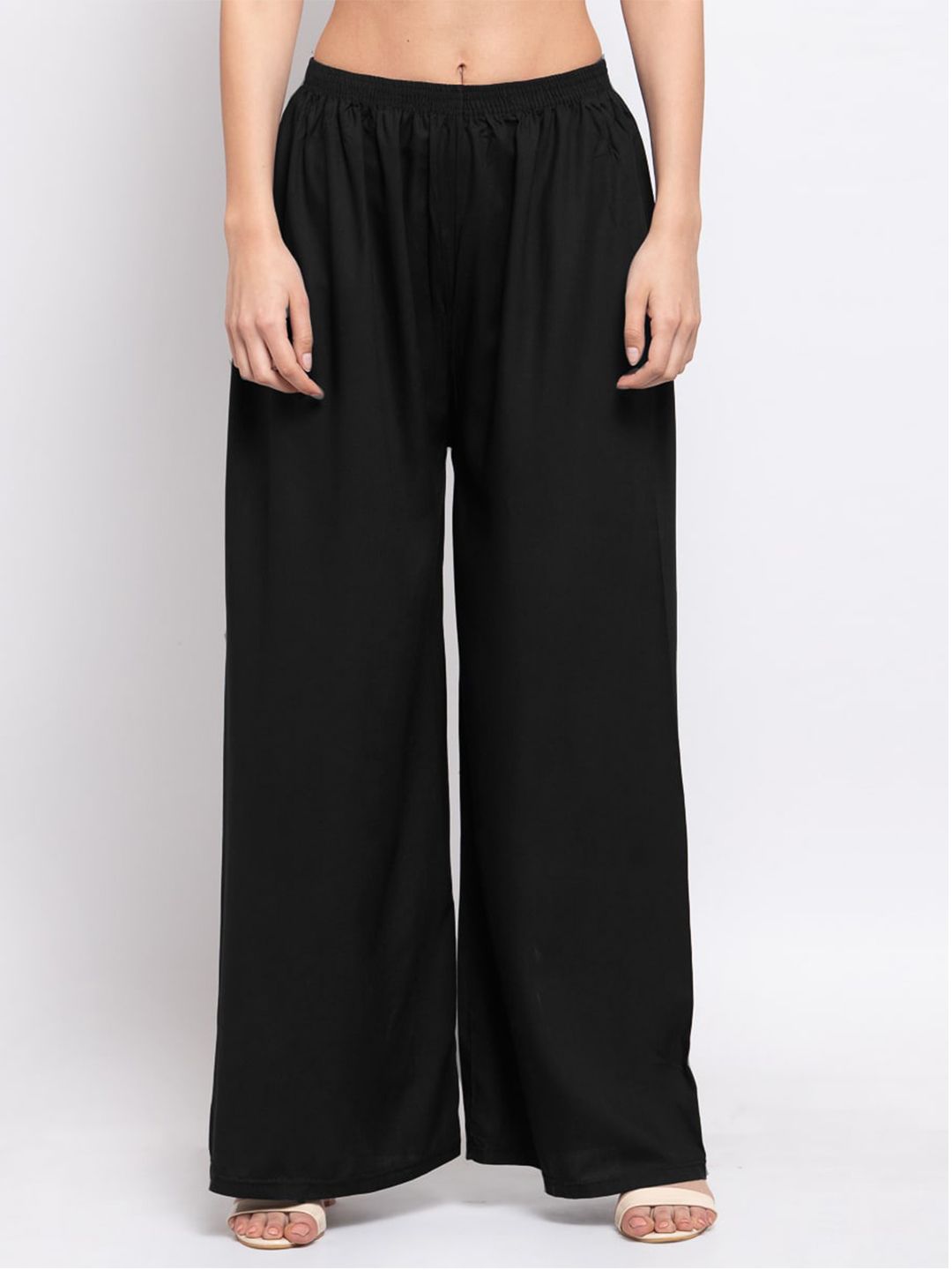 KLOTTHE Women Black Solid Wide Leg Palazzos Price in India
