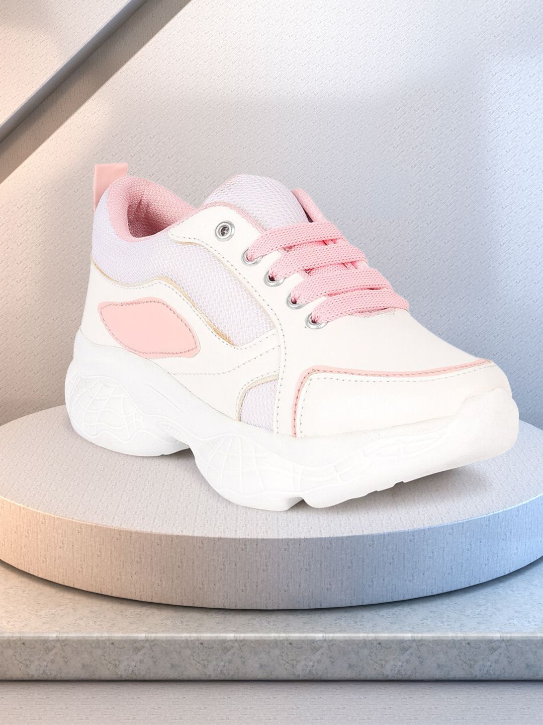 Bella Toes Women White & Pink Mesh Walking Shoes Price in India