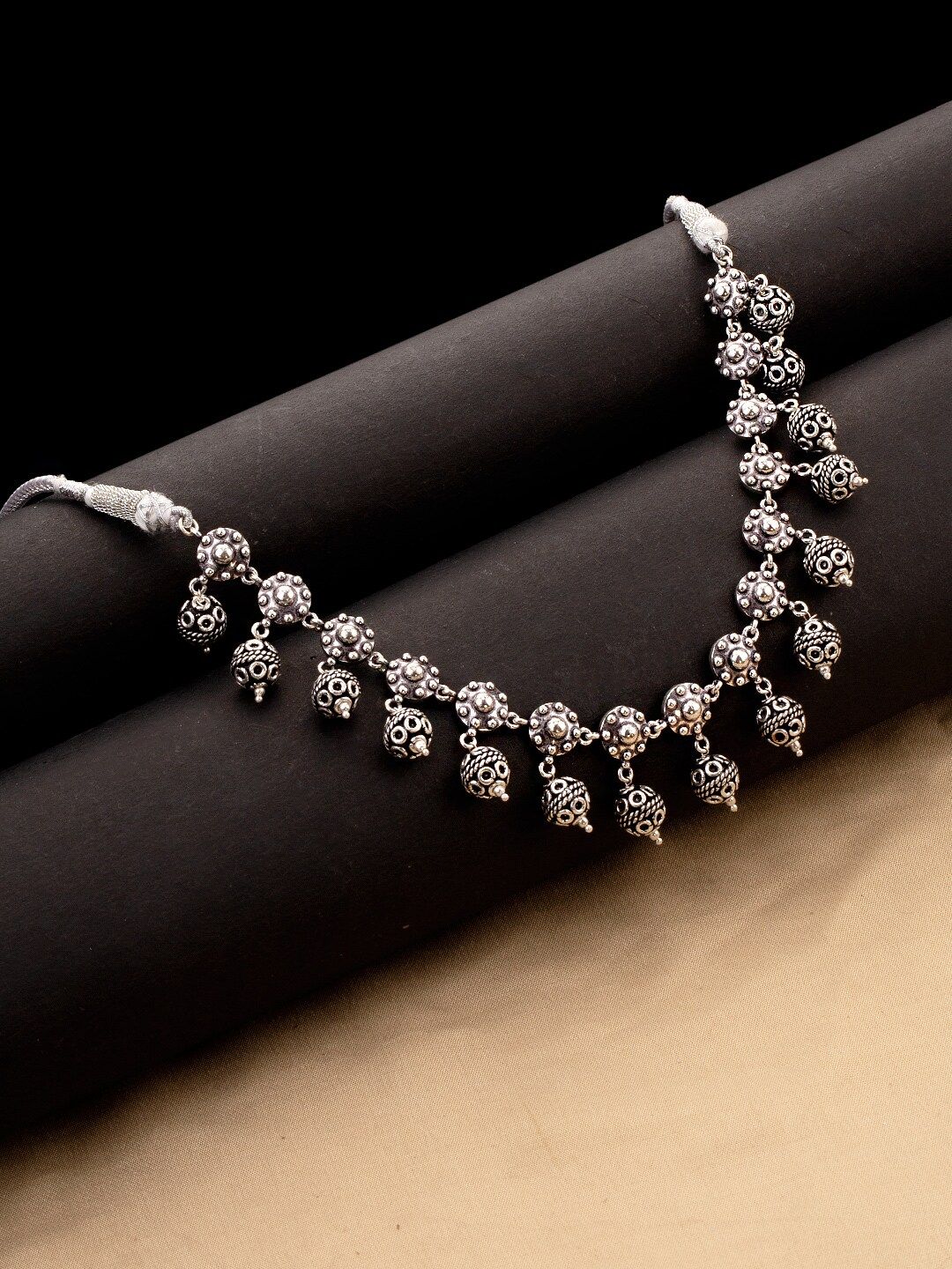 Studio Voylla Silver-Plated & Black Oxidised Necklace Price in India