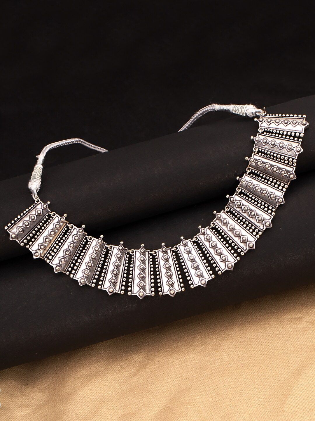 Studio Voylla Silver-Toned & White Brass Silver-Plated Oxidised Necklace Price in India