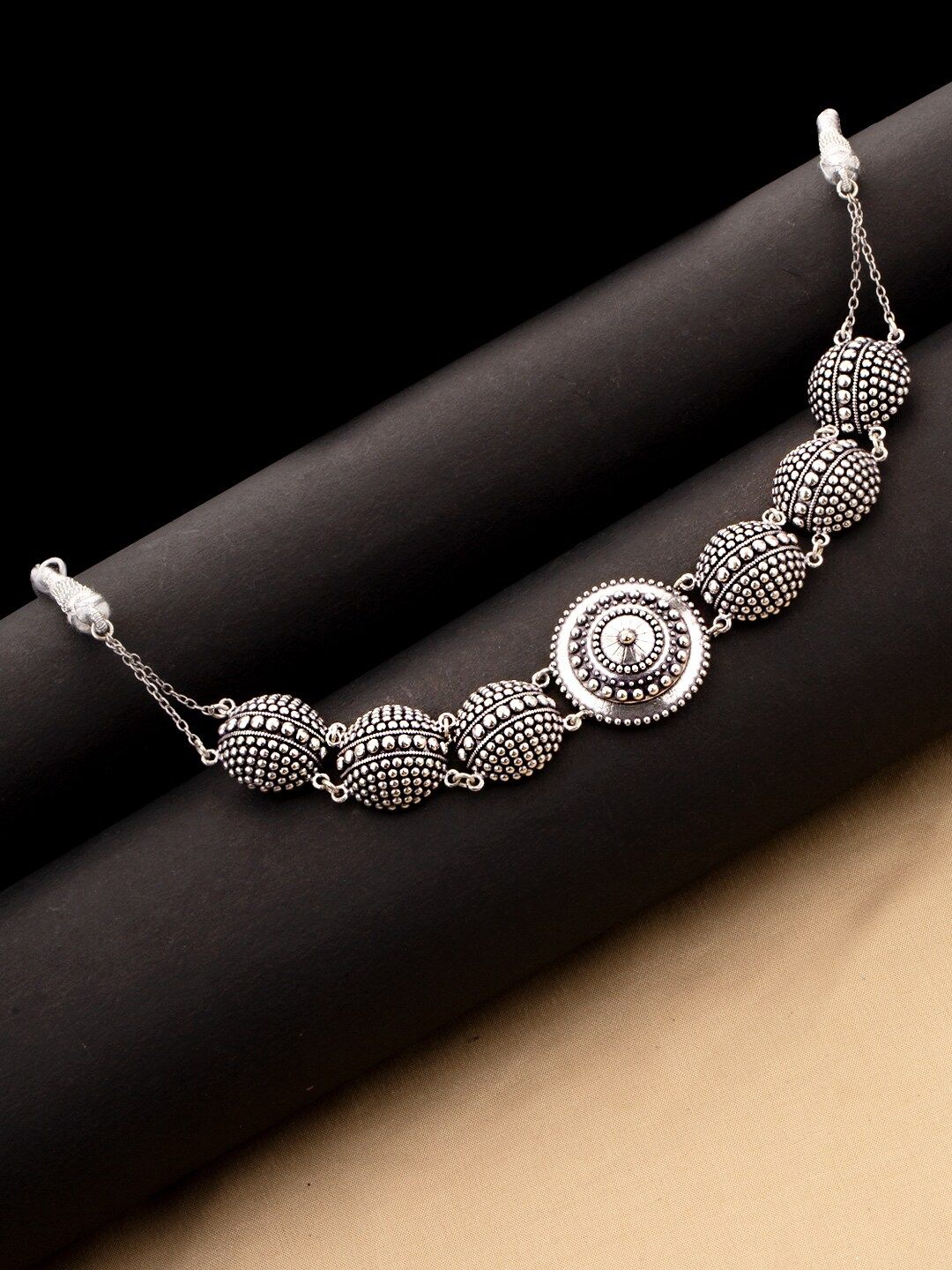 Studio Voylla Silver-Plated Brass Oxidised Choker Necklace Price in India