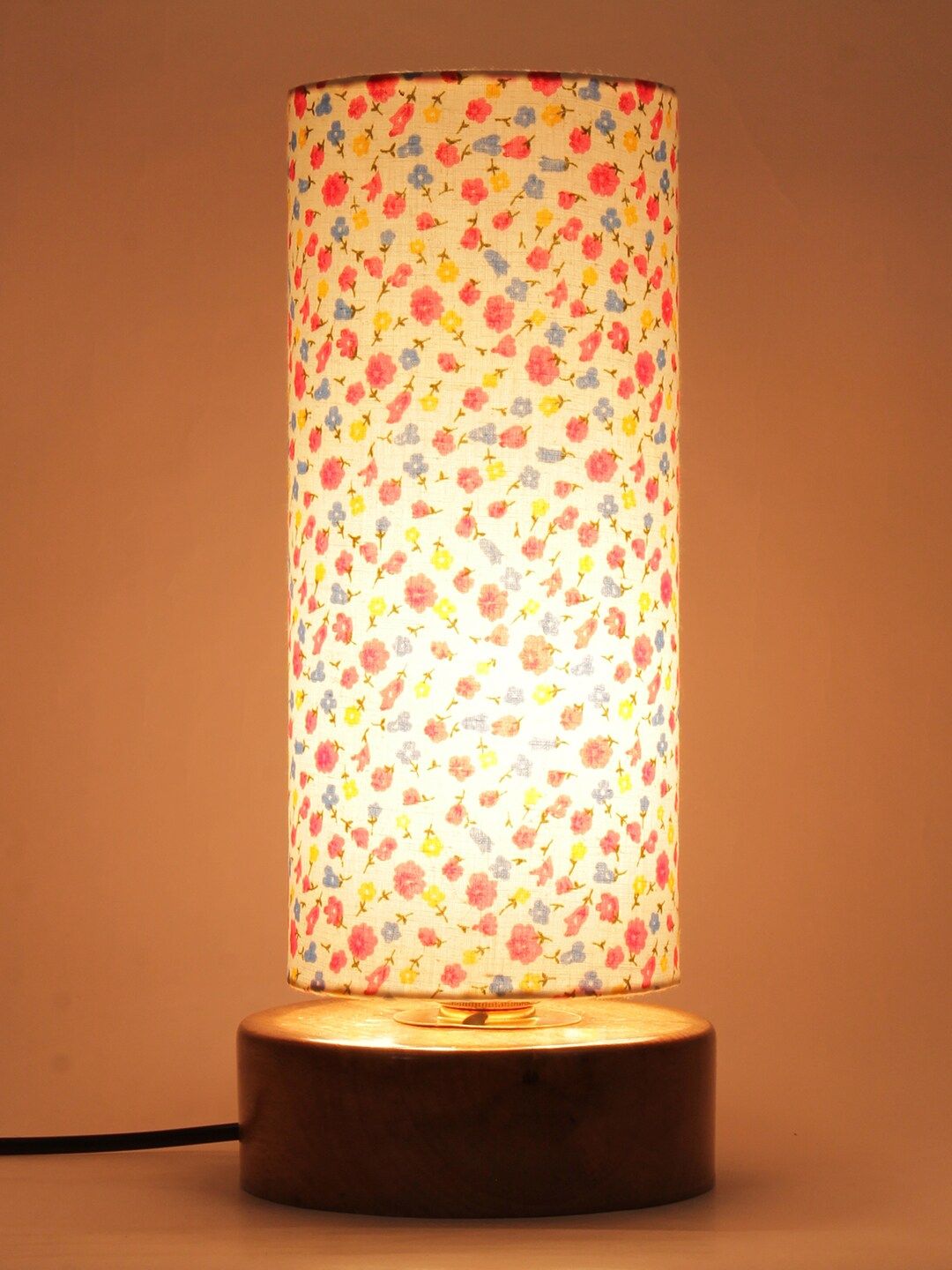 Devansh White & Pink Solid Contemporary Column Table Lamp with Shade Price in India