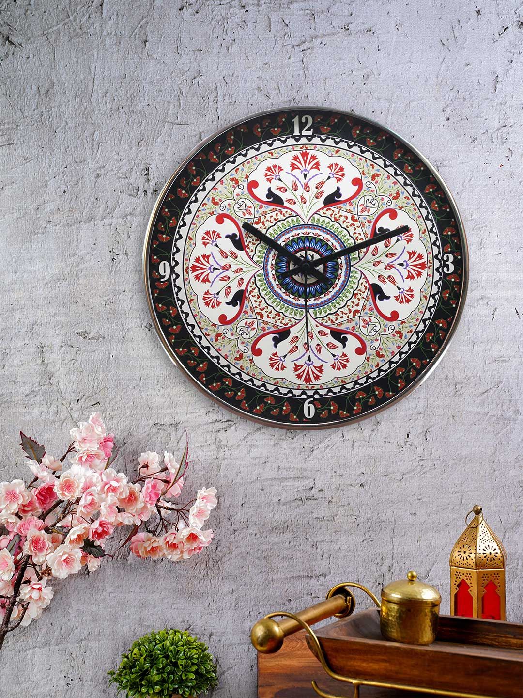KOLOROBIA White & Maroon Round Turkish Fervor Printed 30.4 cm Analogue Wall Clock Price in India