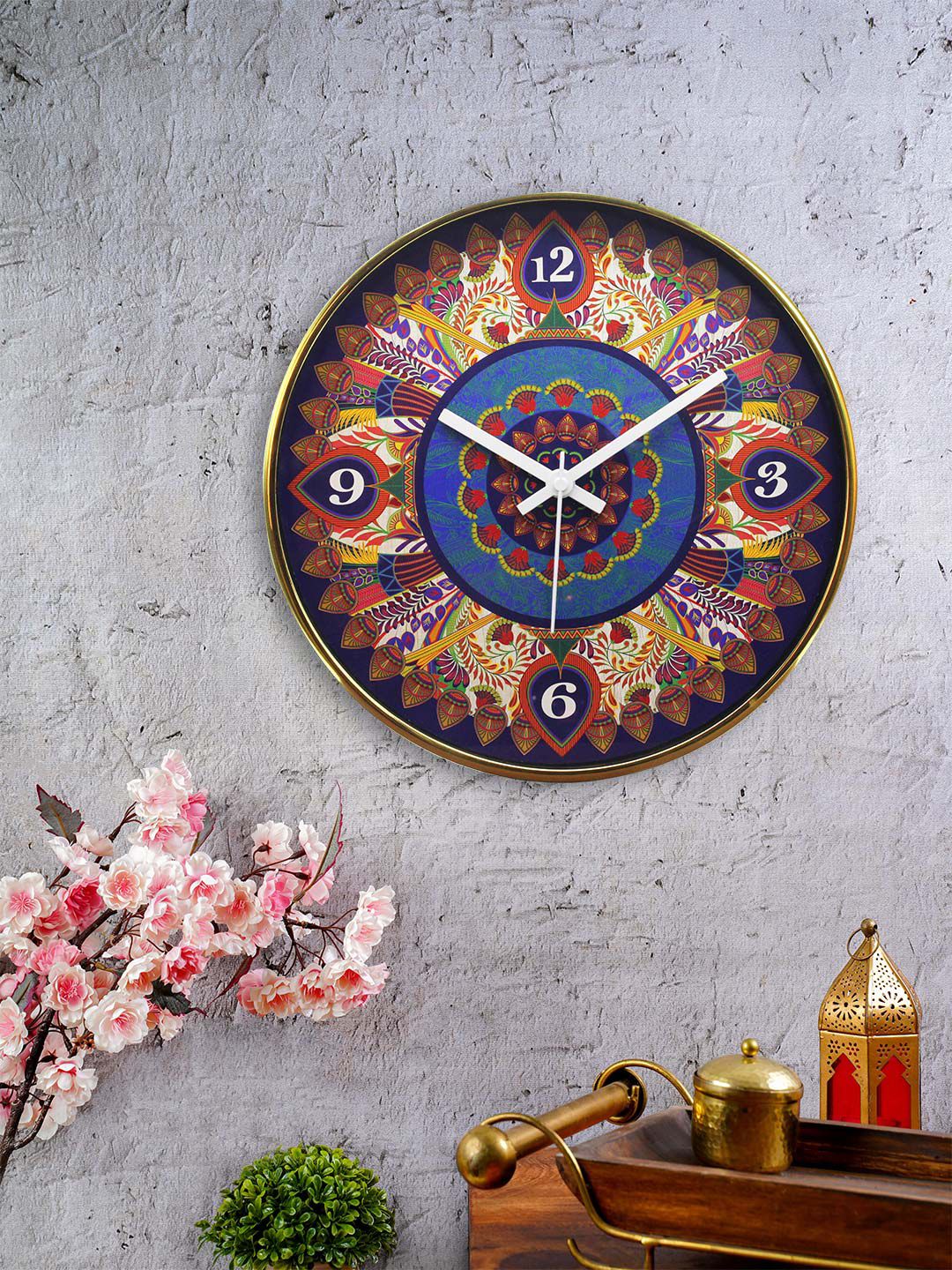 KOLOROBIA Blue & Red Round Egyptian Tranquility Printed 30.4 cm Analogue Wall Clock Price in India