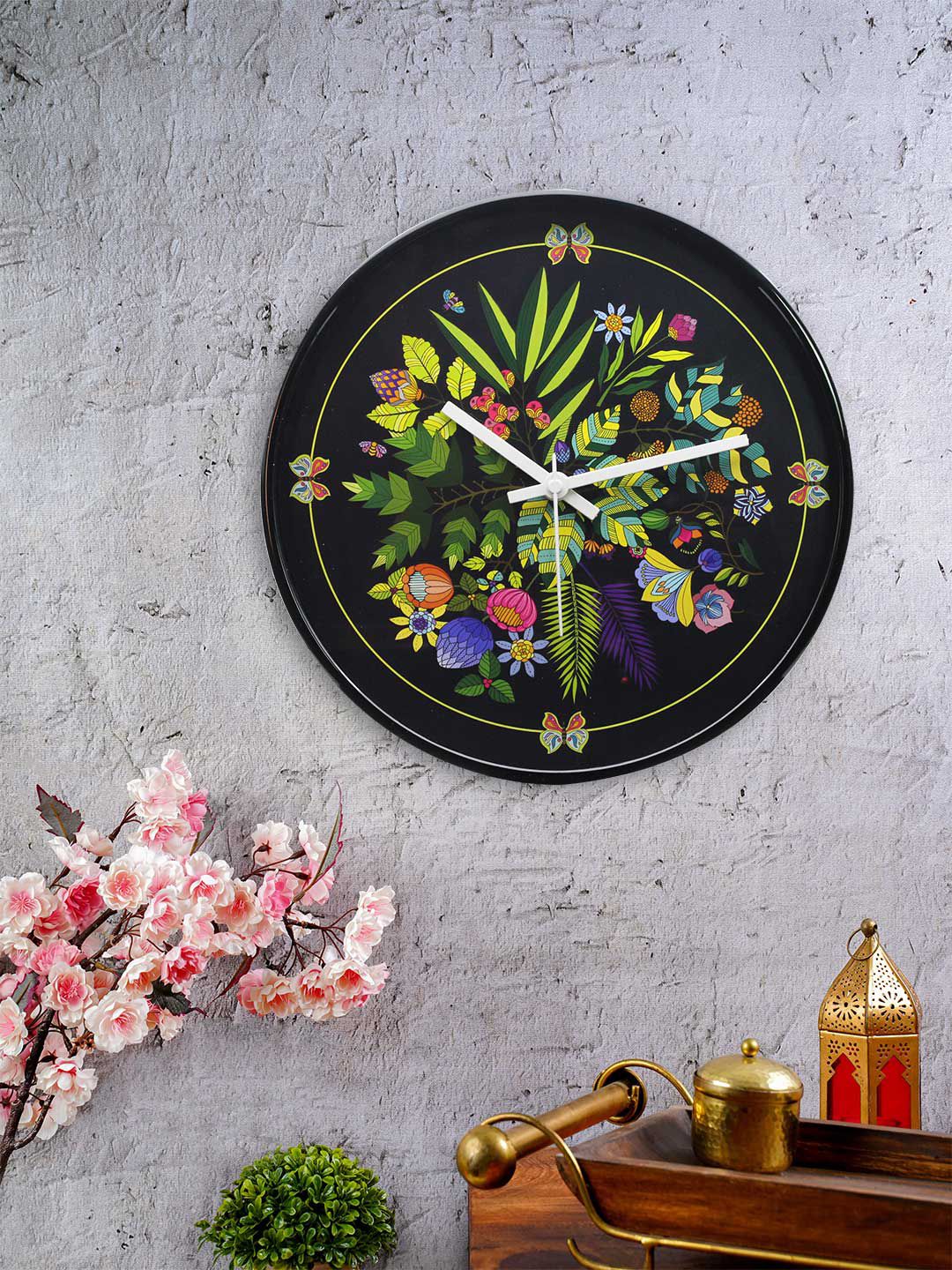 KOLOROBIA Black & Lime Green Round Vibrant Bliss Printed 30.4 cm Analogue Wall Clock Price in India