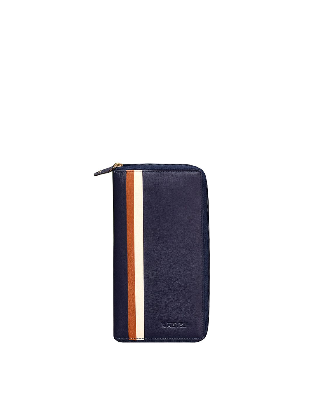 ABYS Unisex Navy Blue & White Striped Genuine Leather Passport Holder Price in India