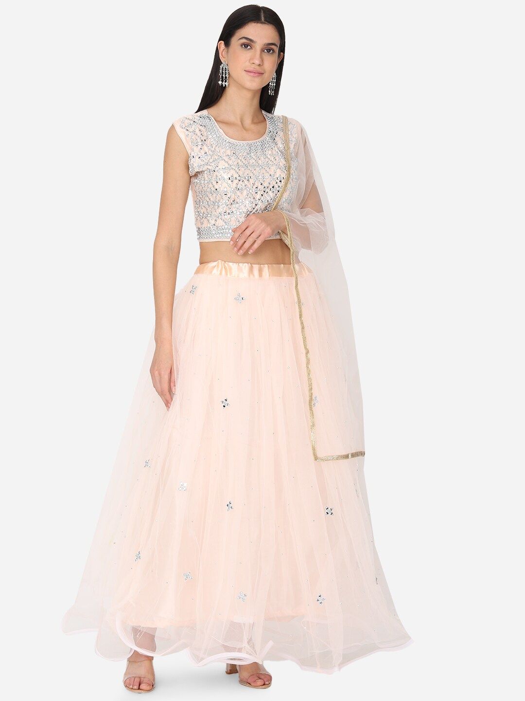 BOMBAY SELECTIONS Peach-Coloured Ready to Wear Lehenga & Blouse with Dupatta