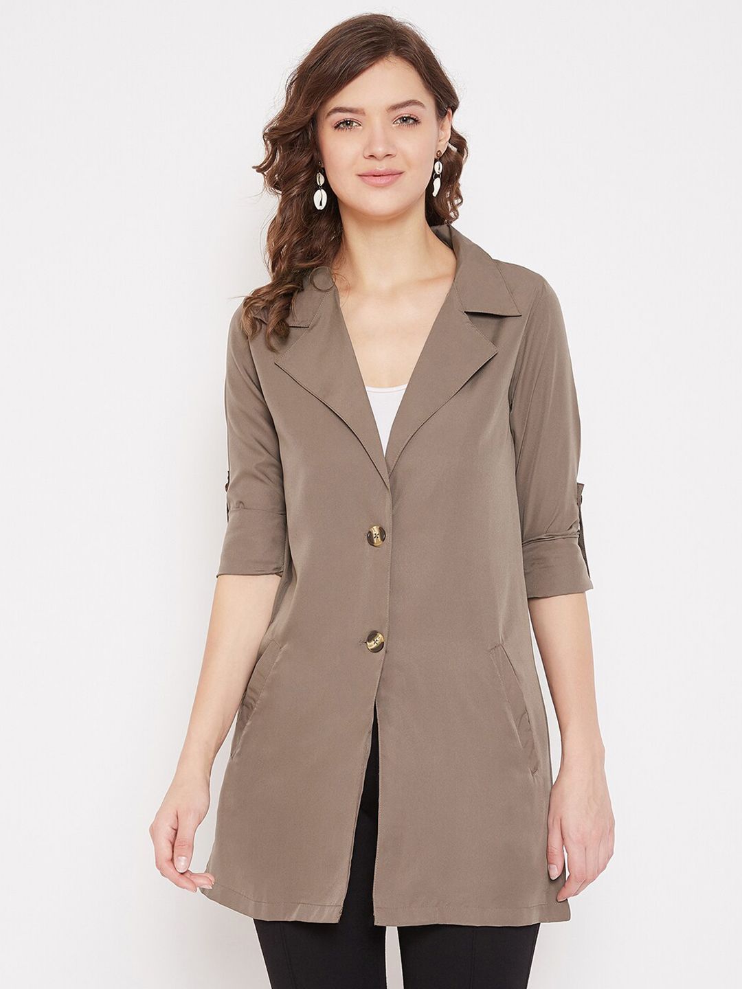 Color Cocktail Women Taupe Solid Open Front Shrug Price in India