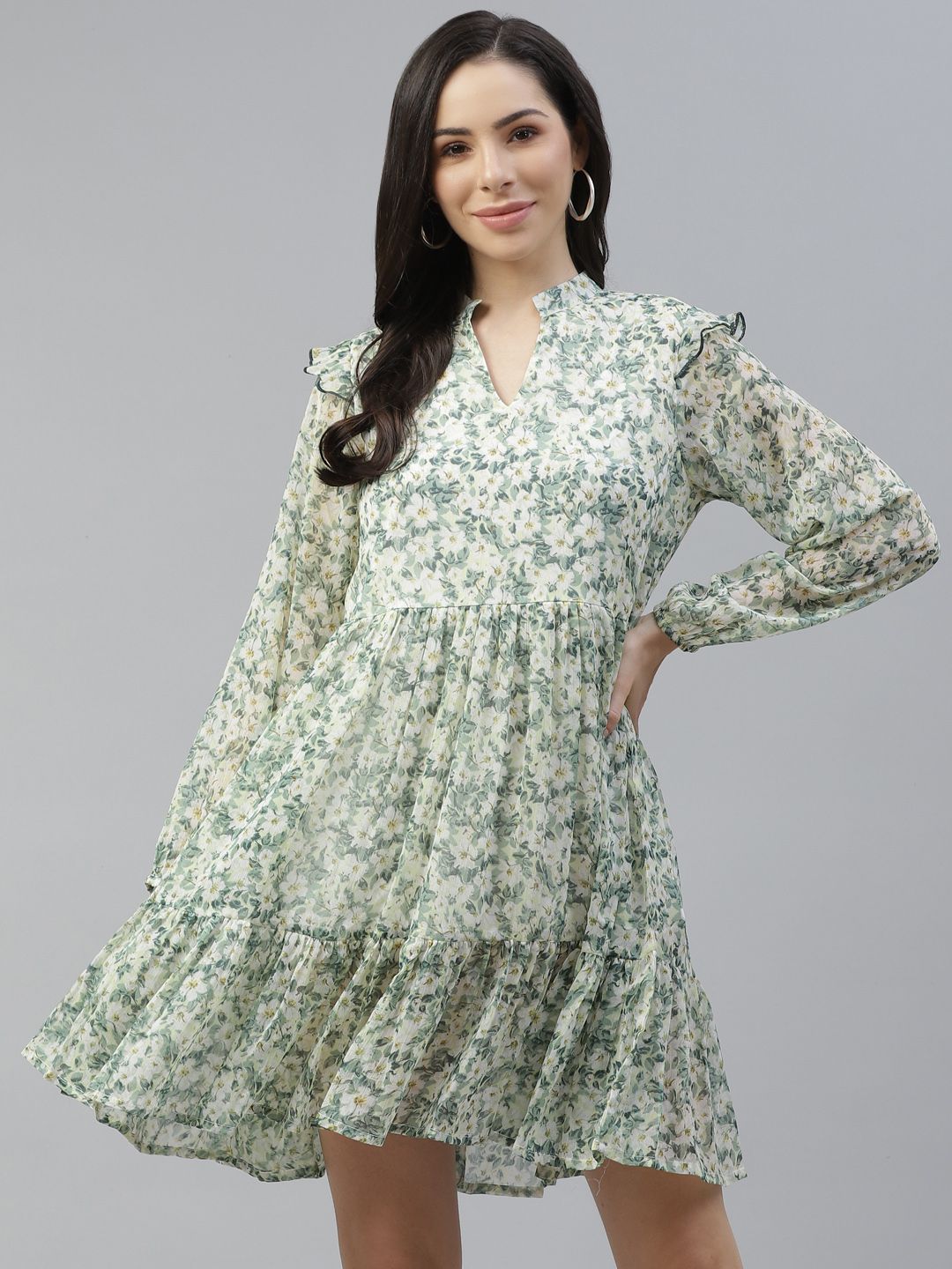 plusS Green Floral A-Line Dress Price in India