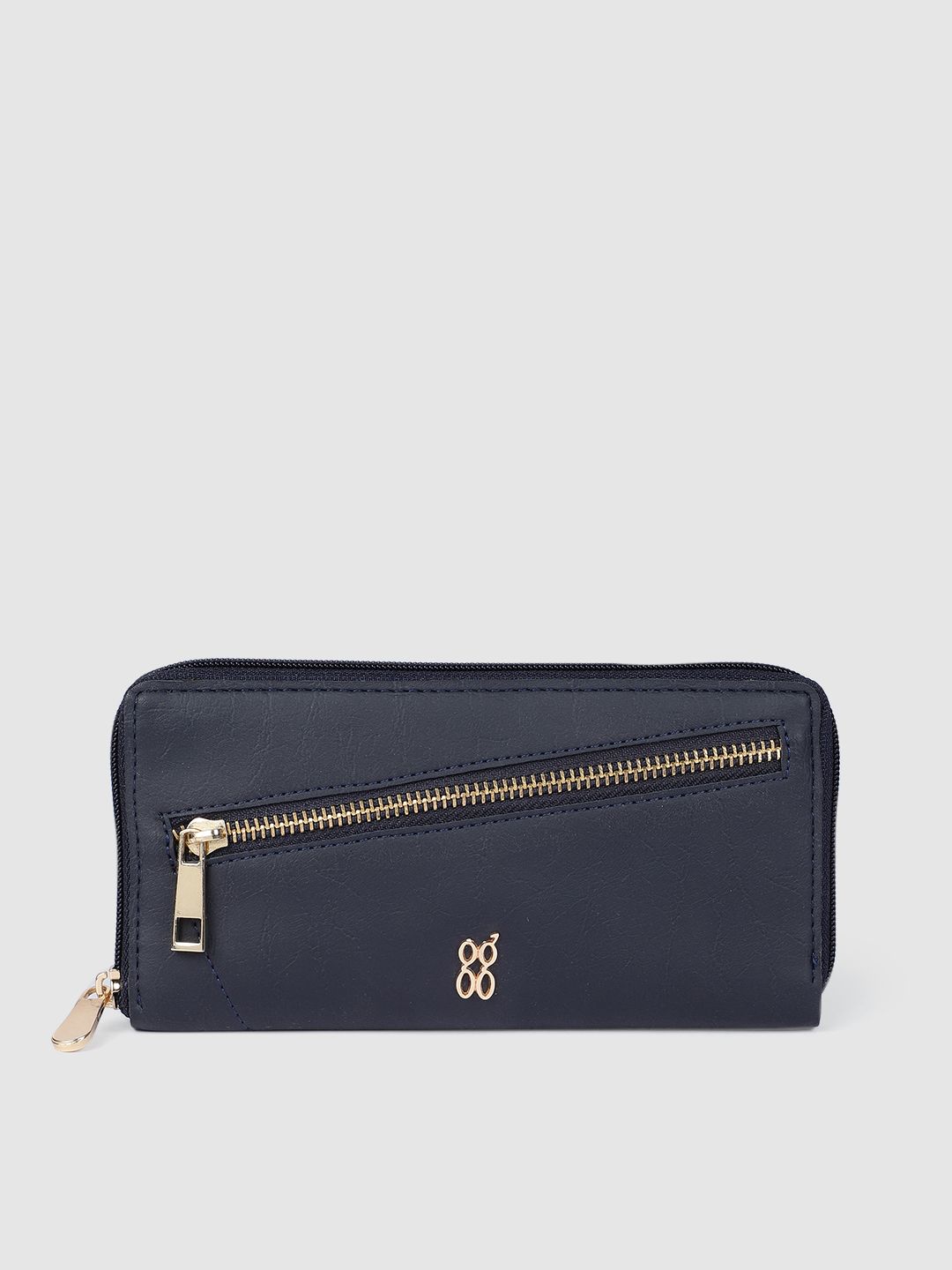 Baggit Women Navy Blue Solid Zip Around Wallet Price in India