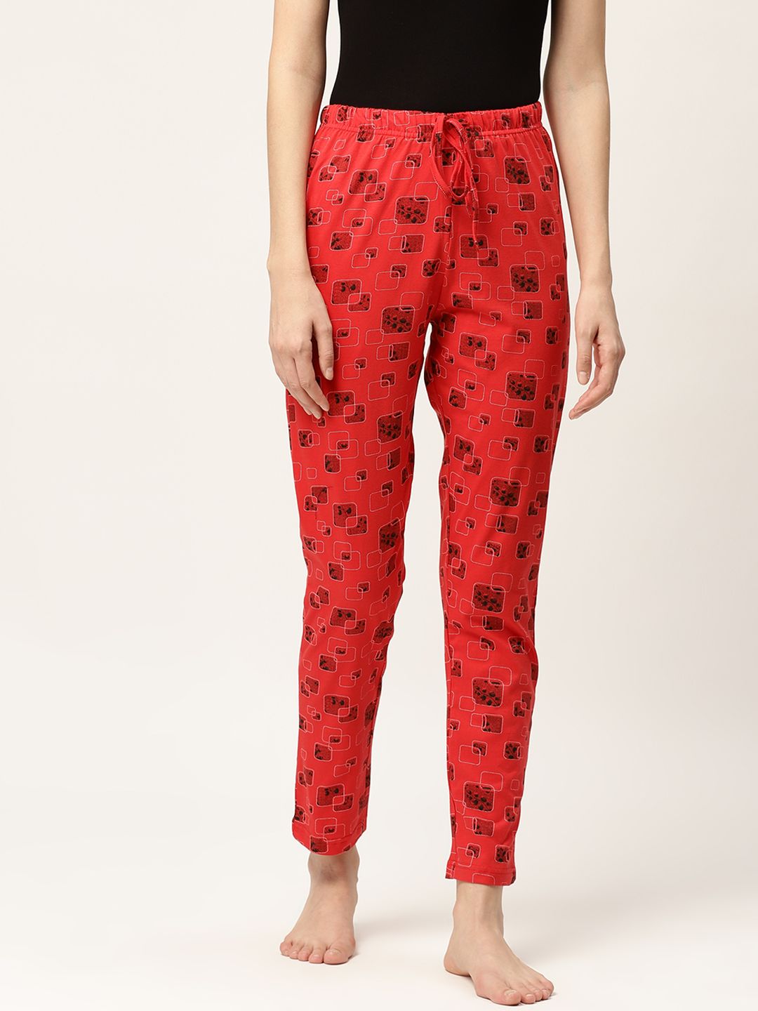 ETC Women Red & Black Printed Lounge Pants Price in India