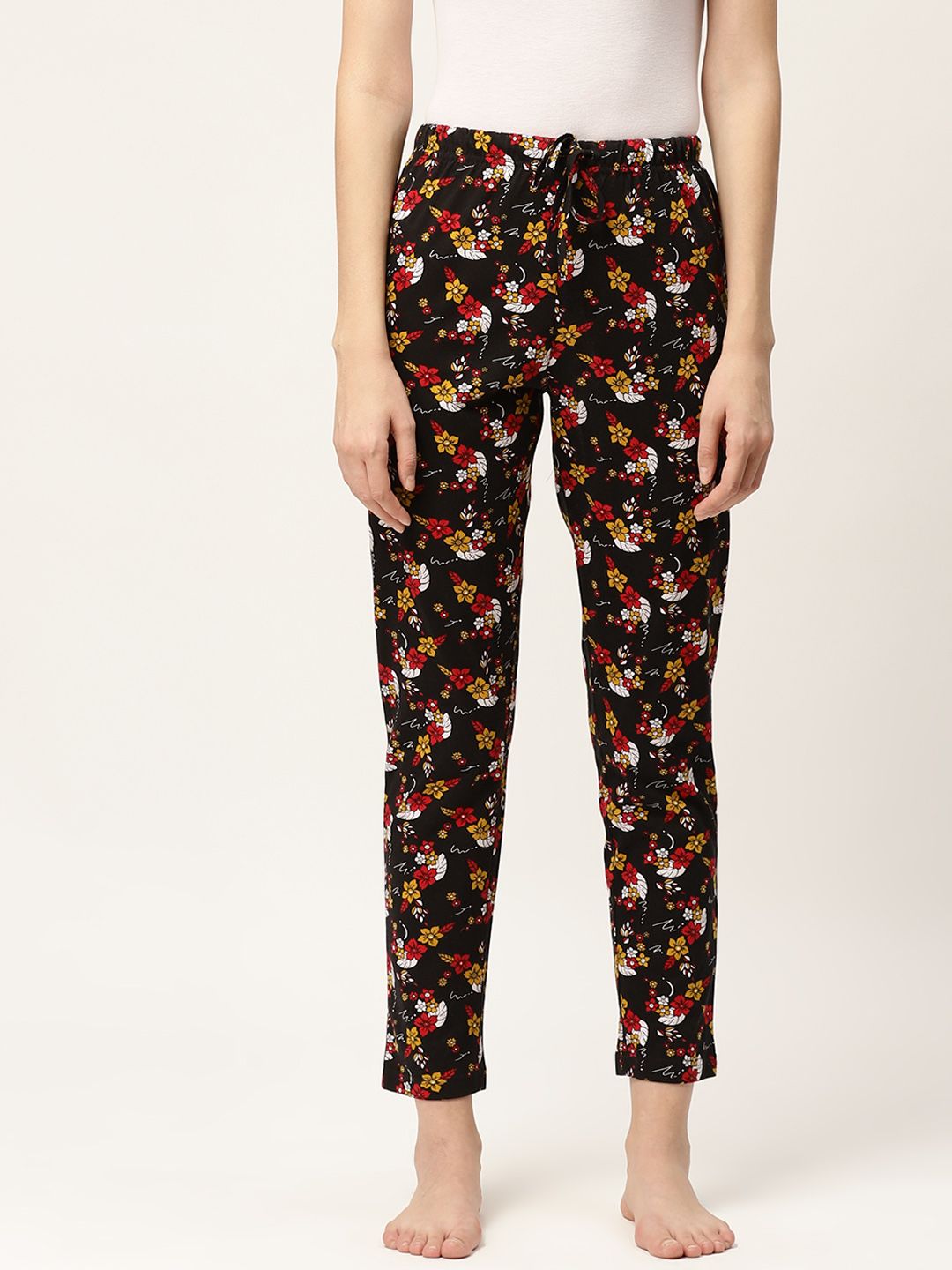 ETC Women Black & Red Floral Print Lounge Pants Price in India