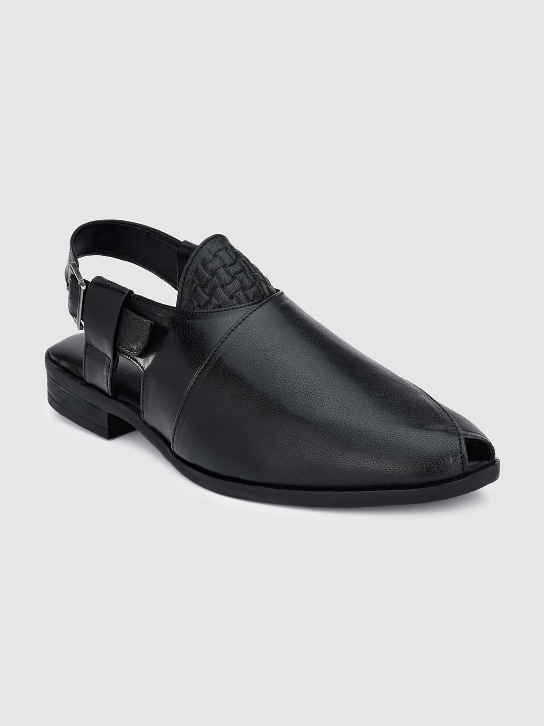 House of Pataudi Men Black Solid Shoe-Style Sandals