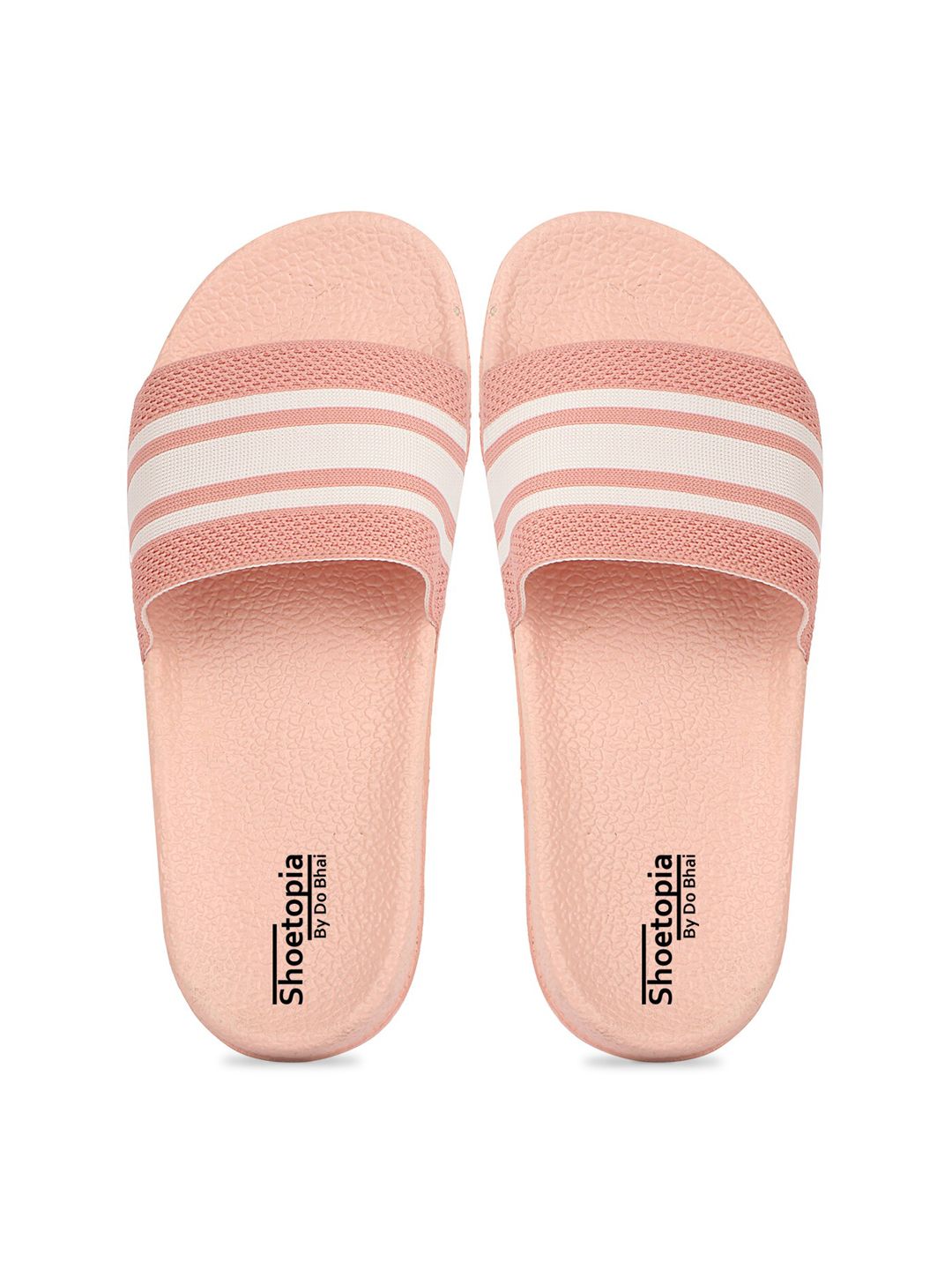 Shoetopia Women Pink & White Striped Sliders Price in India