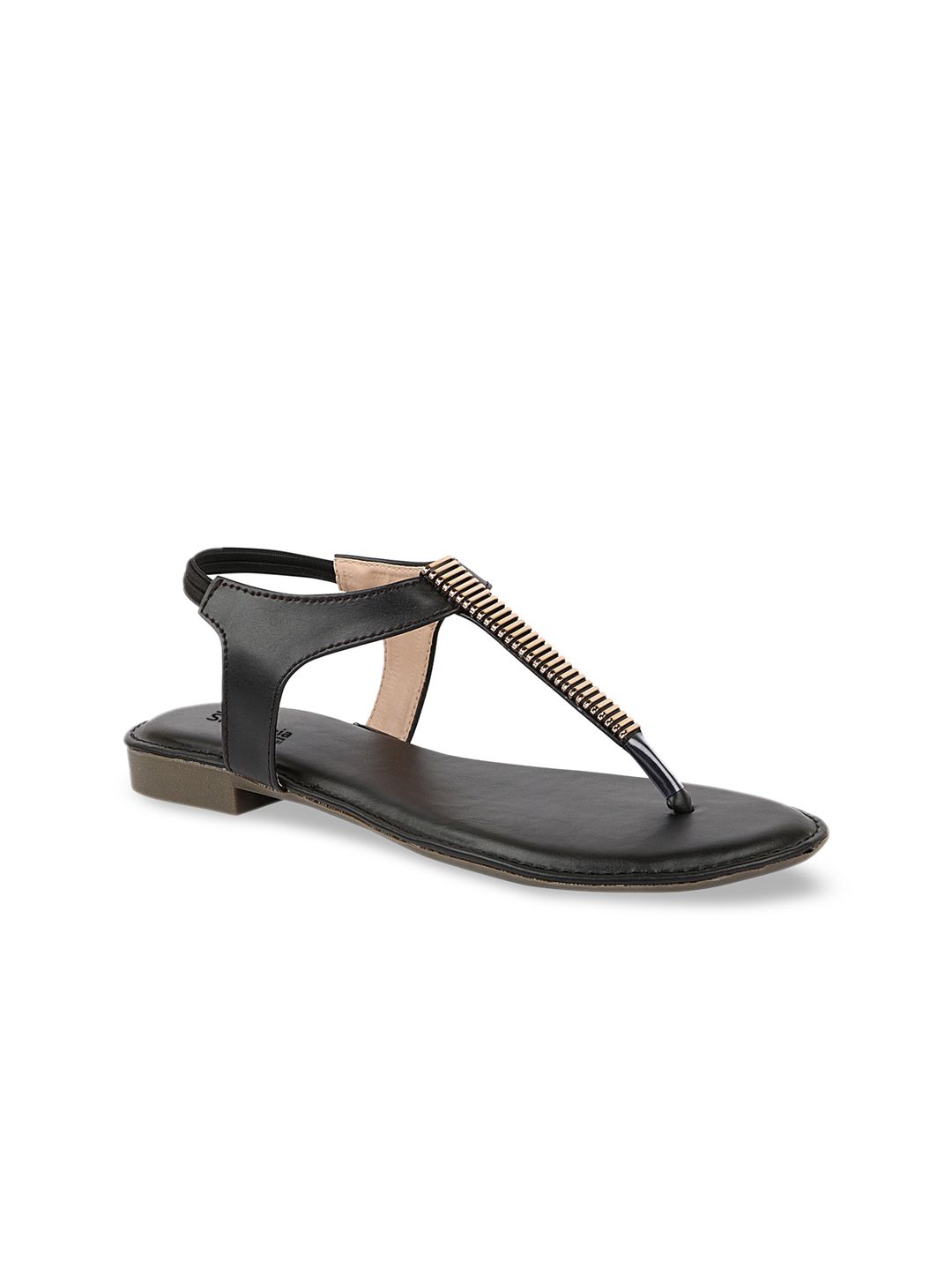 Shoetopia Women Black Solid T-Strap Flats Price in India