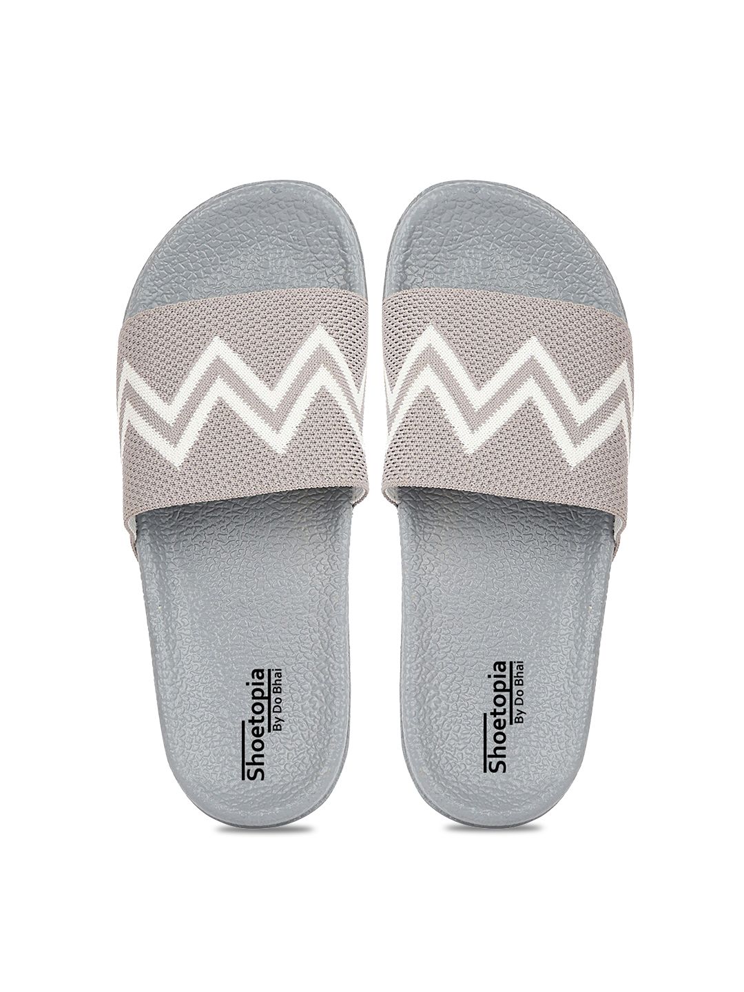 Shoetopia Women Grey & White Printed Sliders Price in India