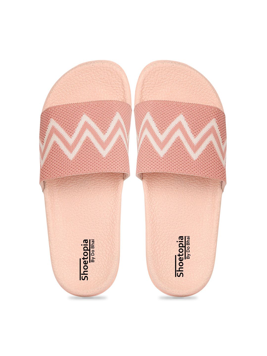 Shoetopia Women Peach-Coloured & White Printed Sliders Price in India