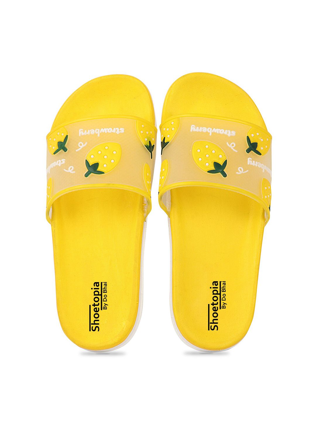 Shoetopia Women Transparent & Yellow Printed Sliders Price in India