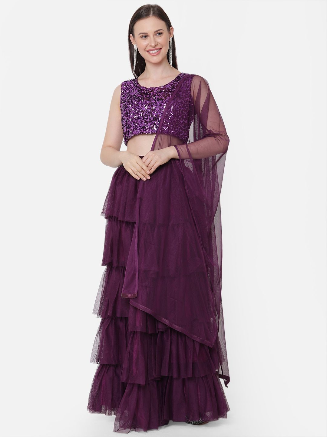 RedRound Purple Semi-Stitched Lehenga & Unstitched Blouse with Dupatta Price in India