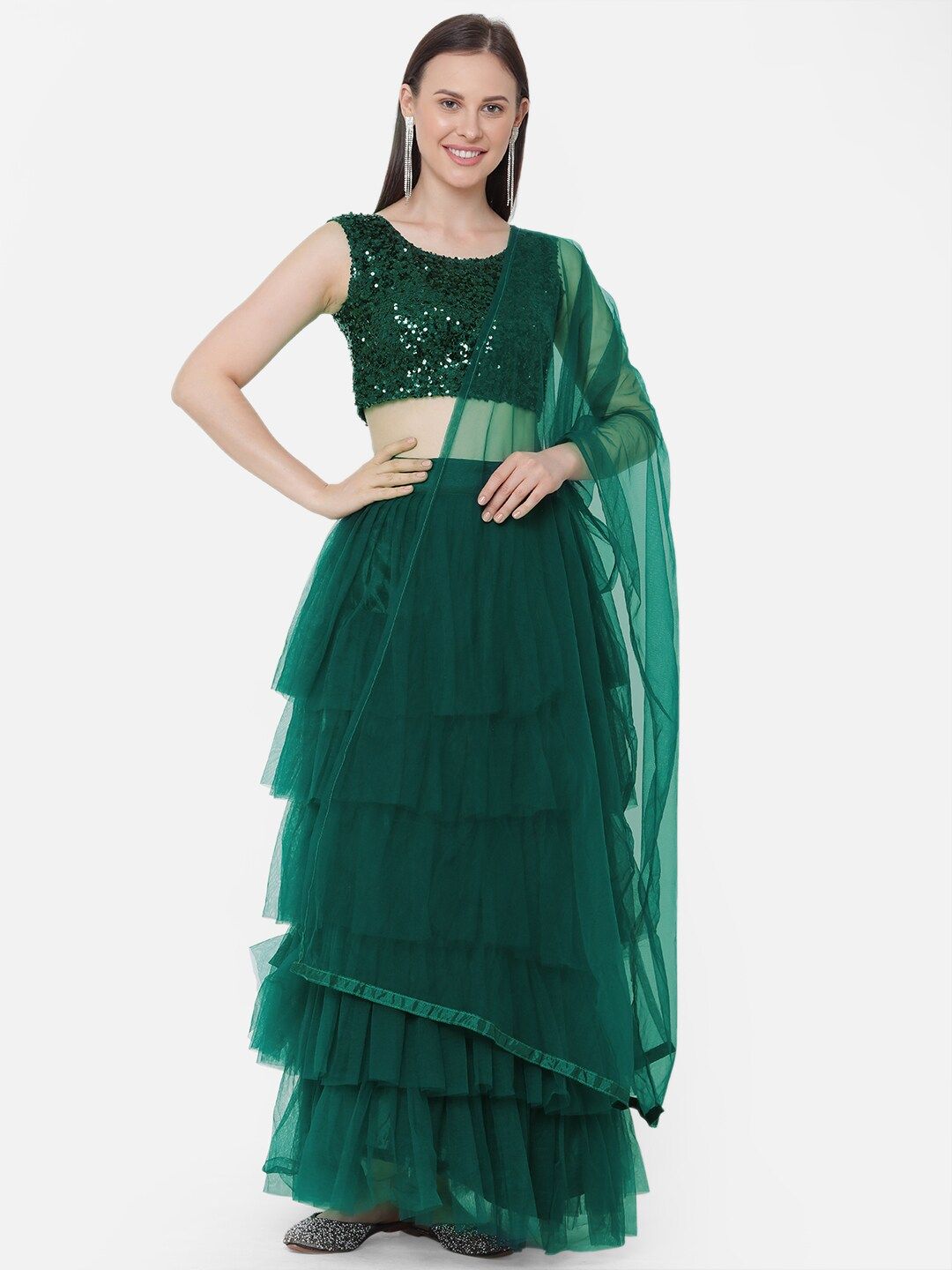 RedRound Green Semi-Stitched Lehenga & Blouse with Dupatta Price in India