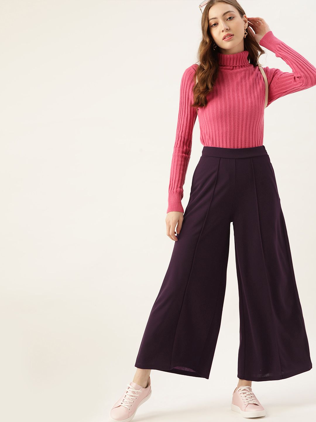 DressBerry Women Aubergine High-Rise Solid Parallel Trousers