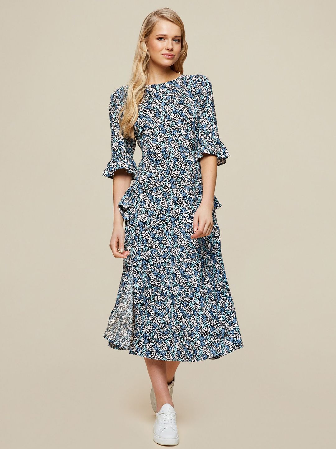 DOROTHY PERKINS Women Blue & White Printed A-Line Dress