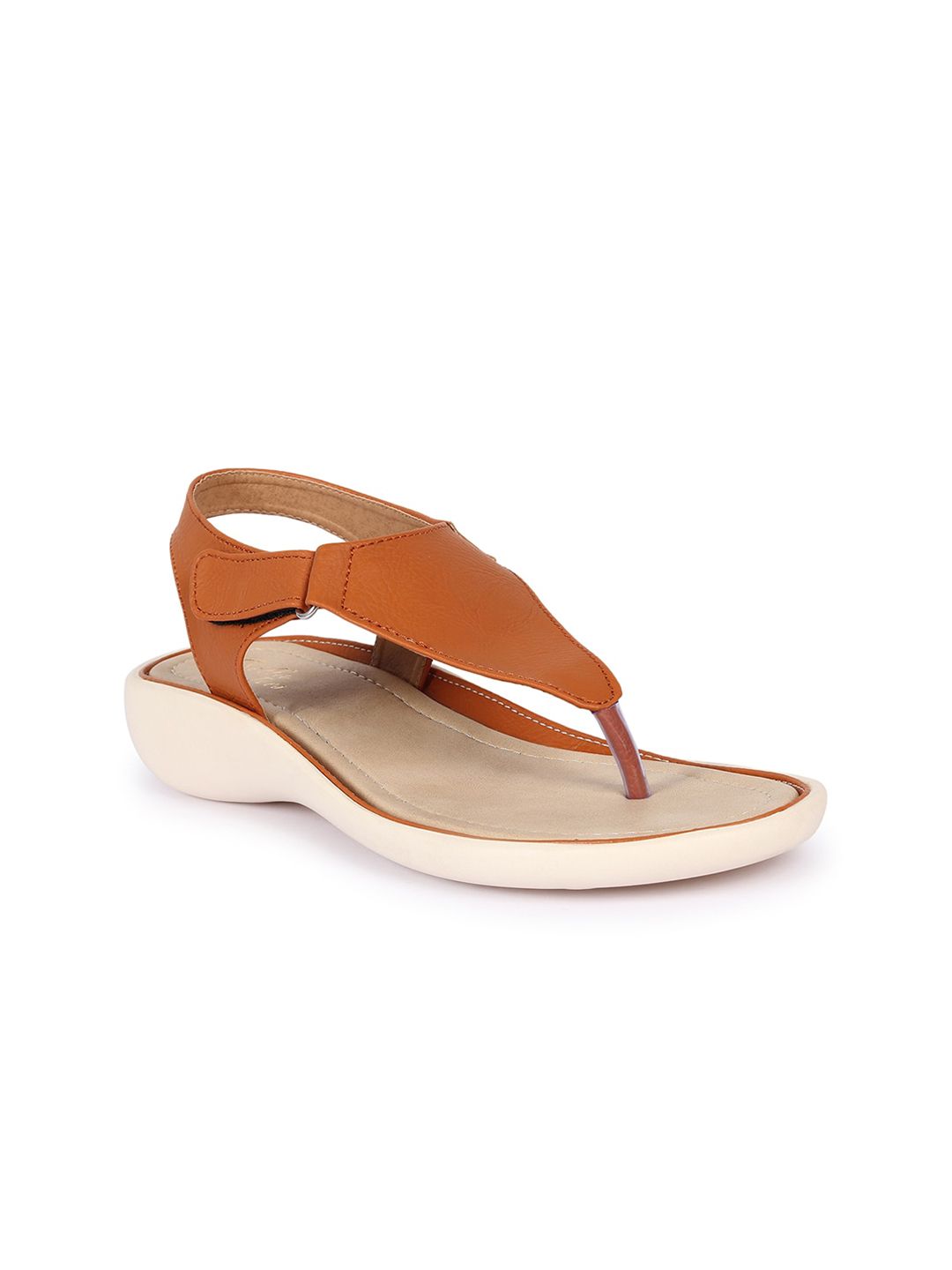 Bella Toes Women Tan Solid PU T-Strap Flats Price in India