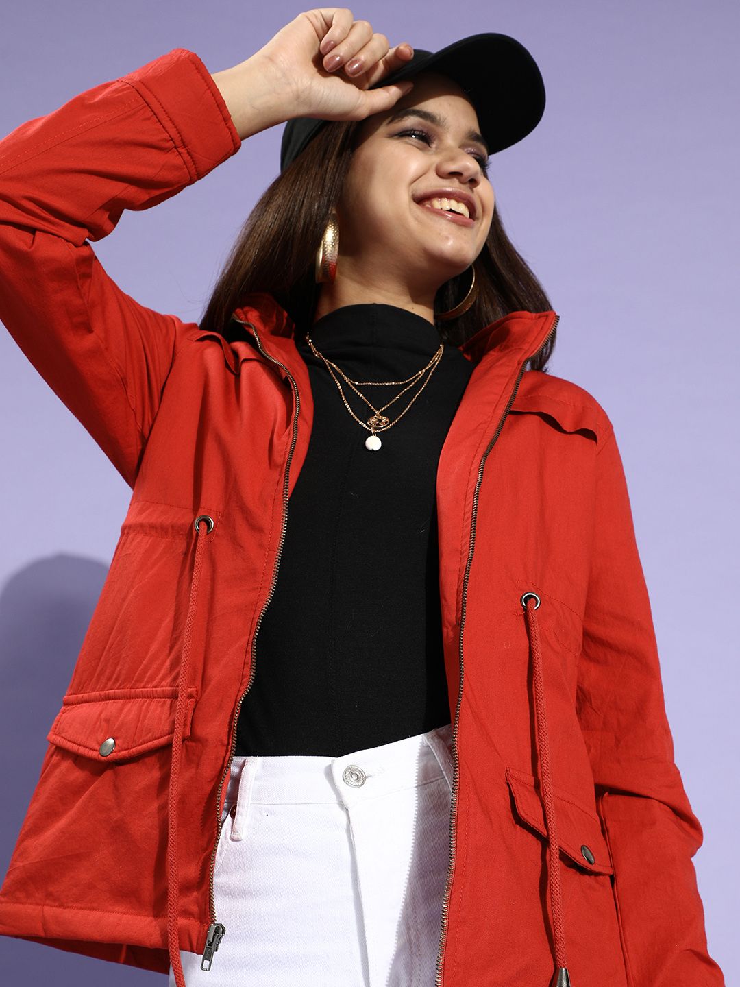 DressBerry Women Gorgeous Red Solid Parka Jacket Price in India