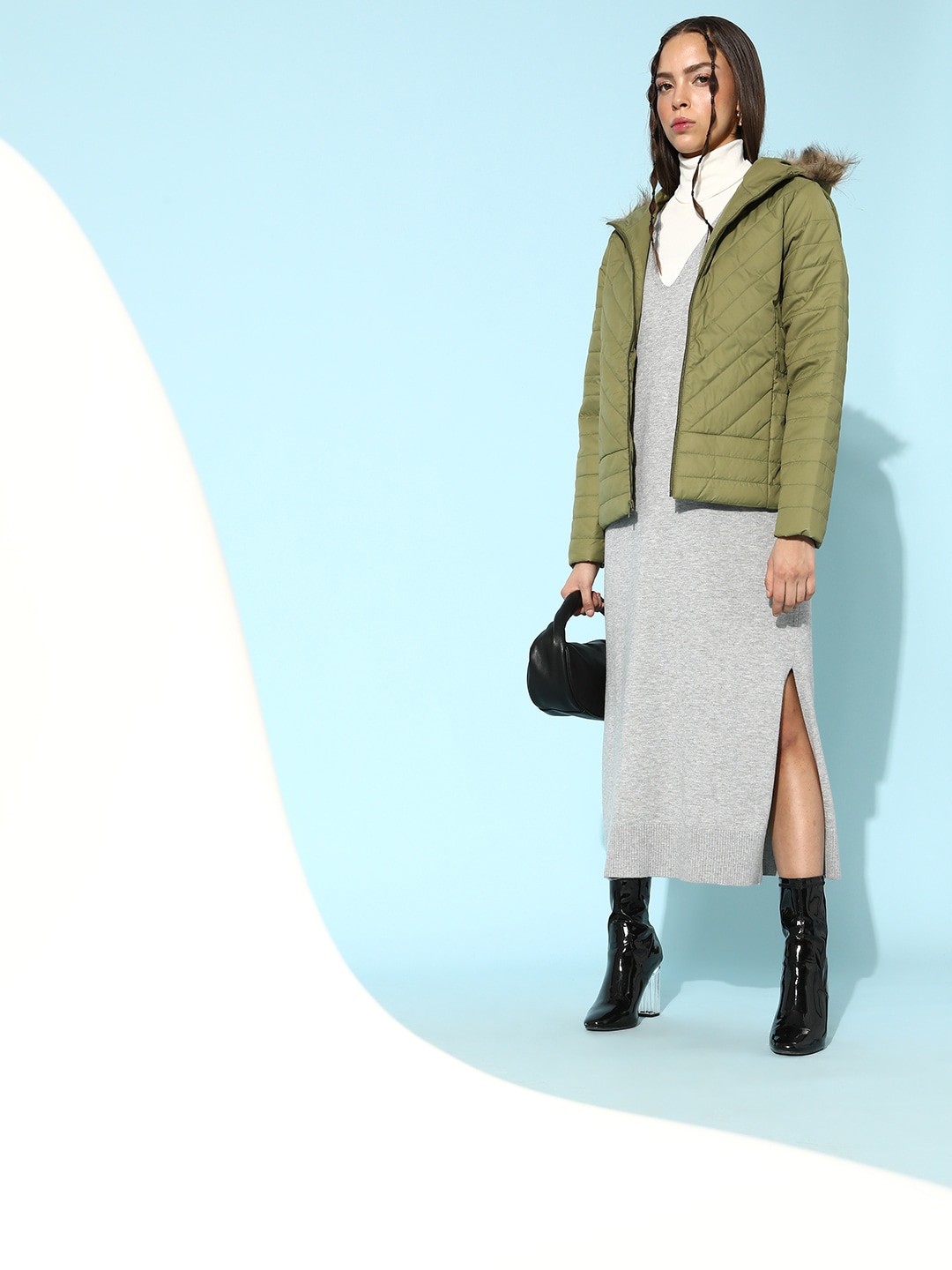DressBerry Women Lovely Olive Solid Parka Jacket Price in India