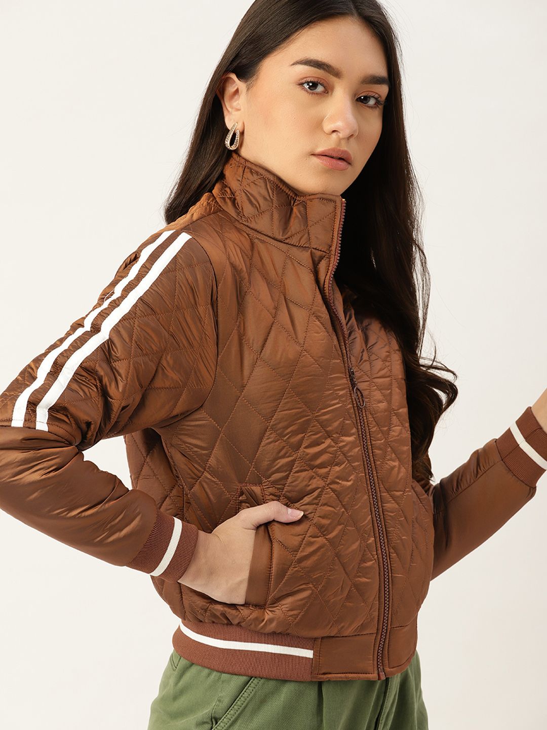 DressBerry Women Brown Quilted Jacket Price in India