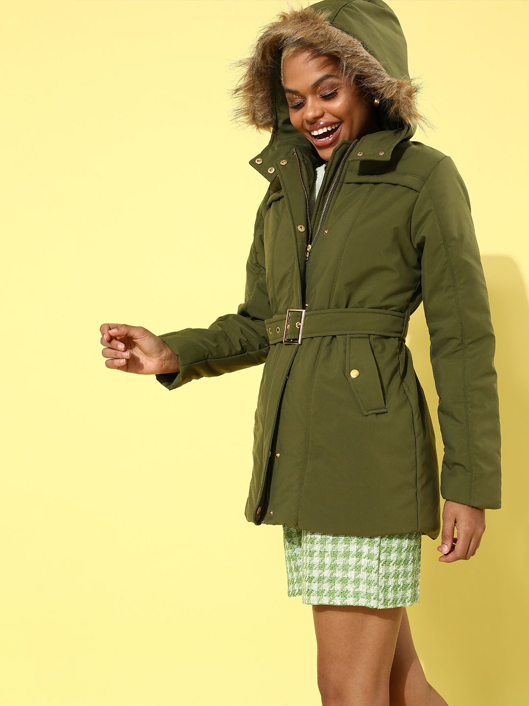 DressBerry Women Lovely Olive Solid Parka Jacket Price in India