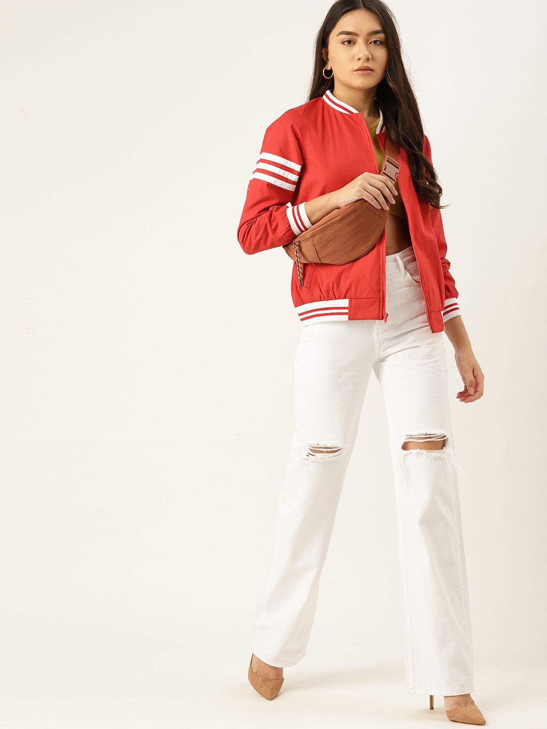 DressBerry Women Red Bomber Jacket Price in India